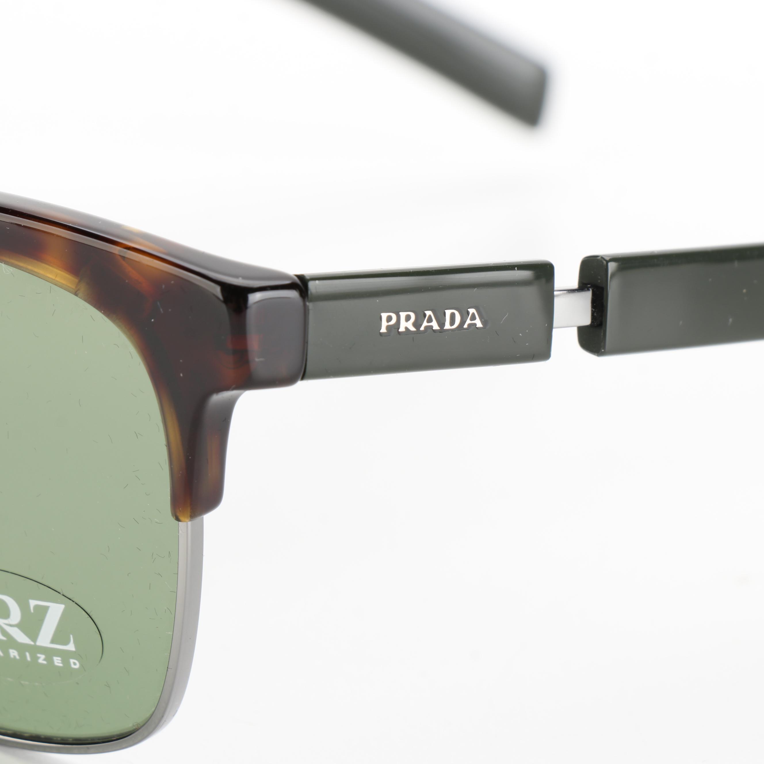 Prada SPR17X Dark Green/Havana Polarized Sunglasses with Box and Case