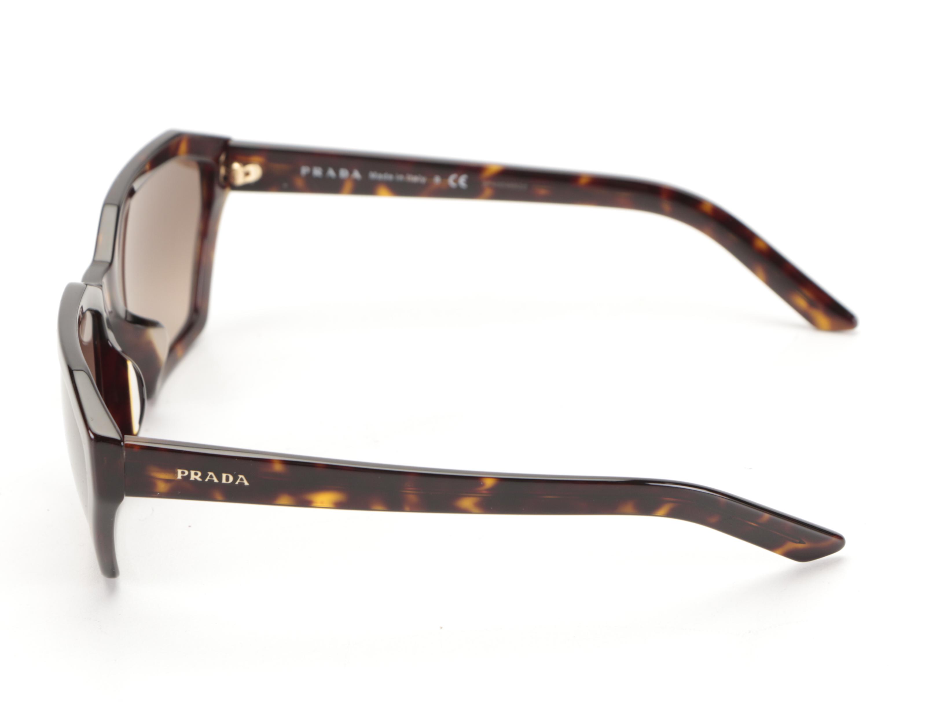 Prada SPR03V-F Geometric Sunglasses in Tortoise Acetate with Case and Box