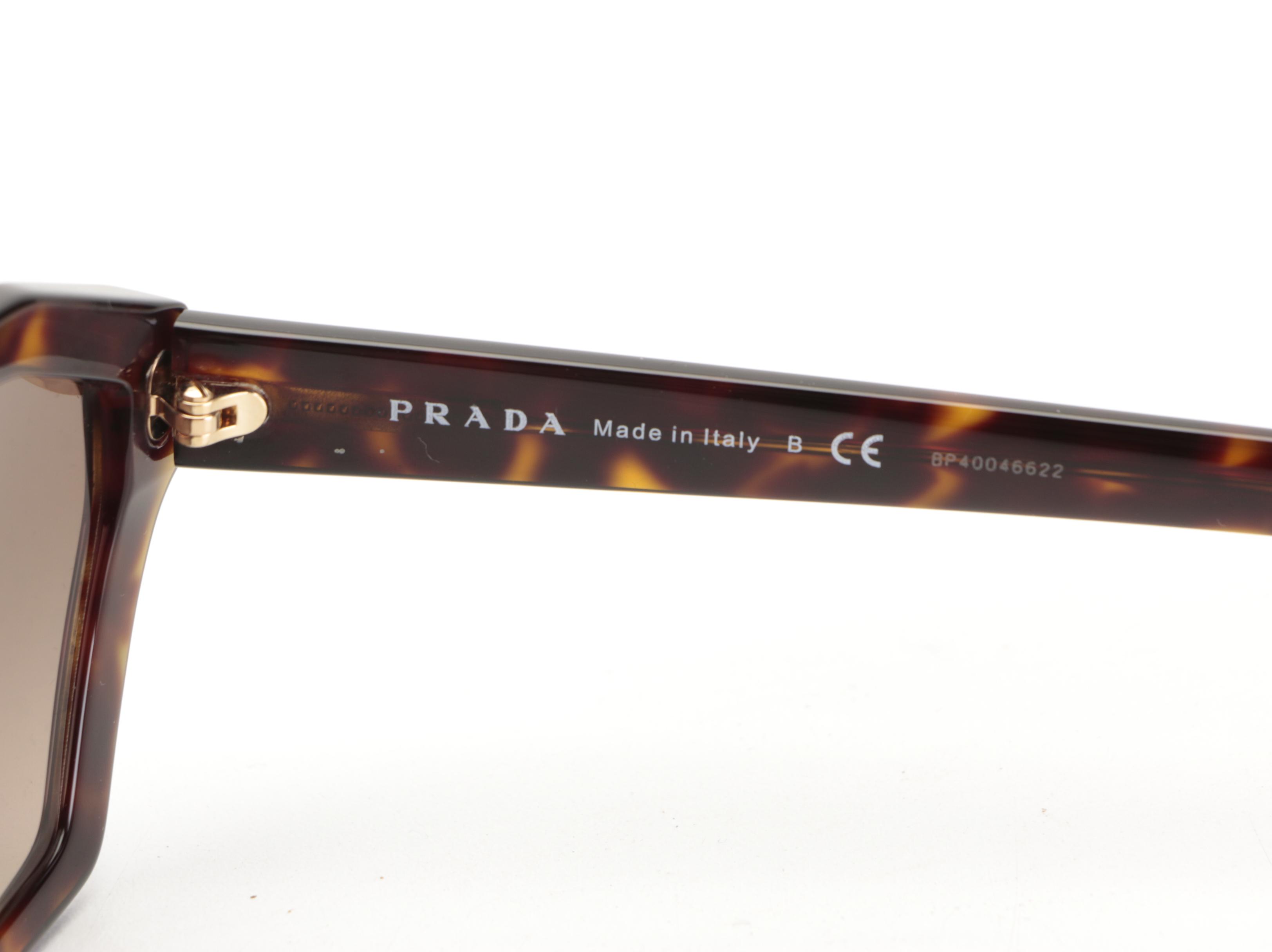 Prada SPR03V-F Geometric Sunglasses in Tortoise Acetate with Case and Box