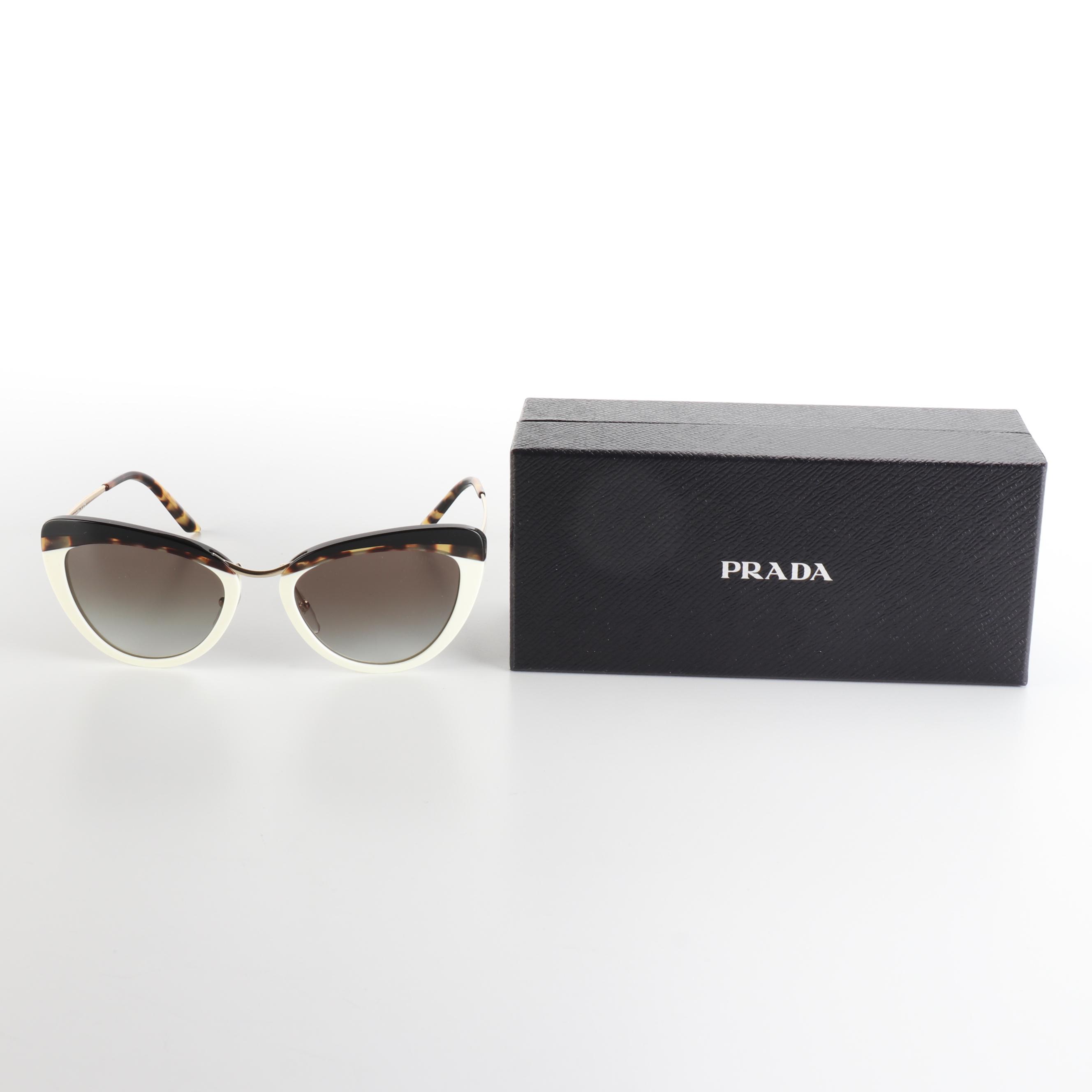 Prada SPR25X Multicolor Modified Cat Eye Havana Sunglasses with Box and Case