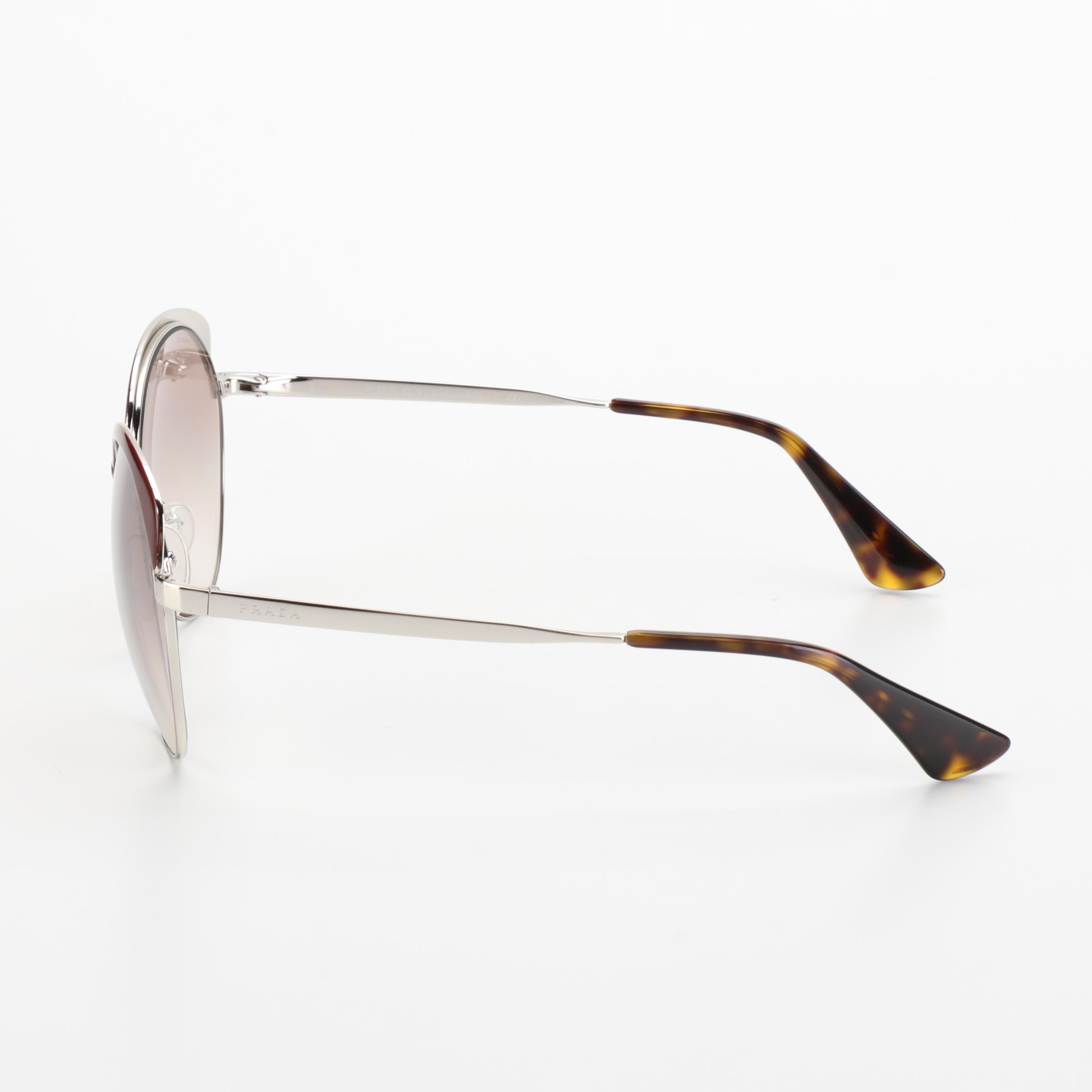 Prada SPR54S Round Metal/Red Frame Sunglasses with Box and Case