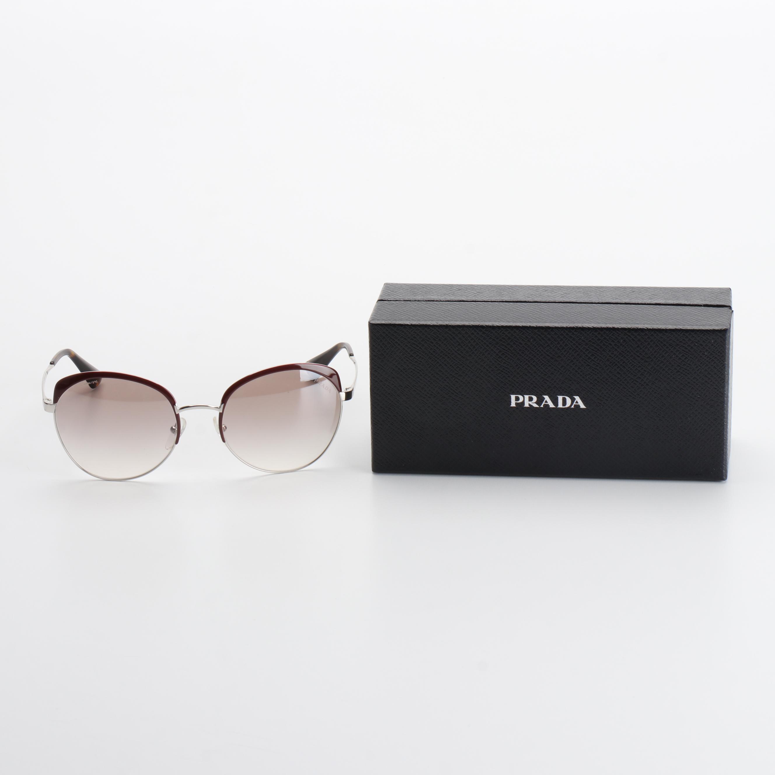 Prada SPR54S Round Metal/Red Frame Sunglasses with Box and Case