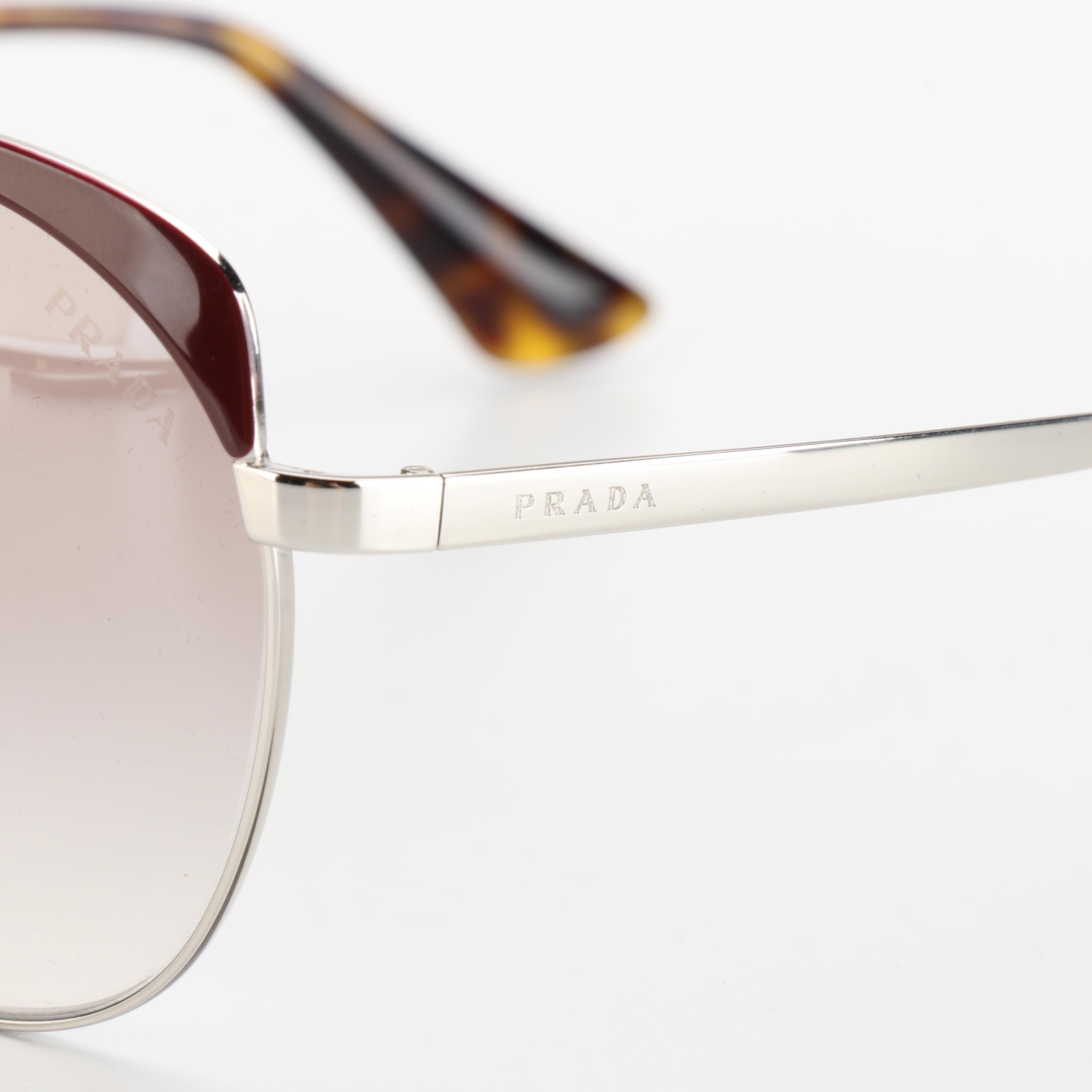 Prada SPR54S Round Metal/Red Frame Sunglasses with Box and Case