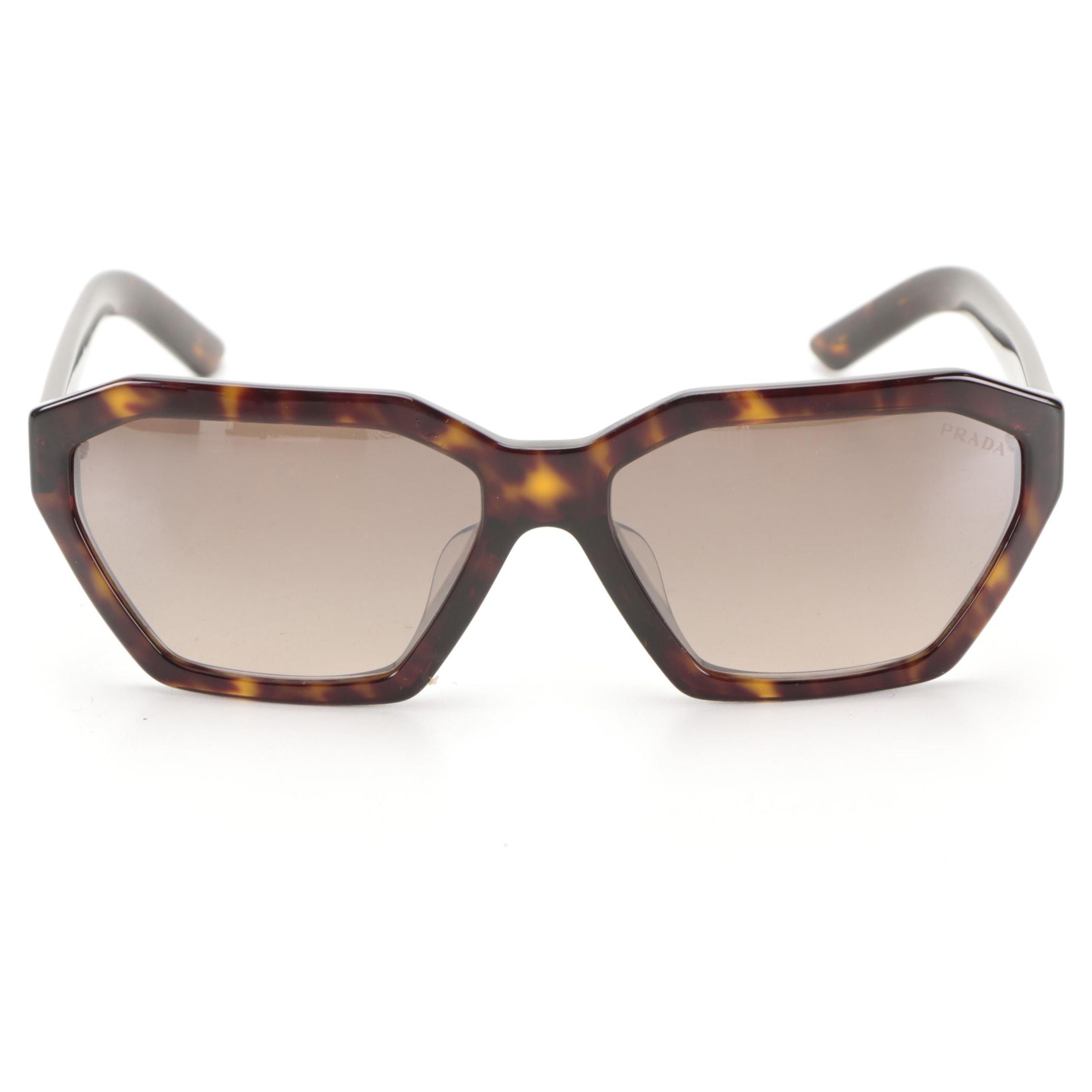 Prada SPR03V-F Geometric Sunglasses in Tortoise Acetate with Case and Box