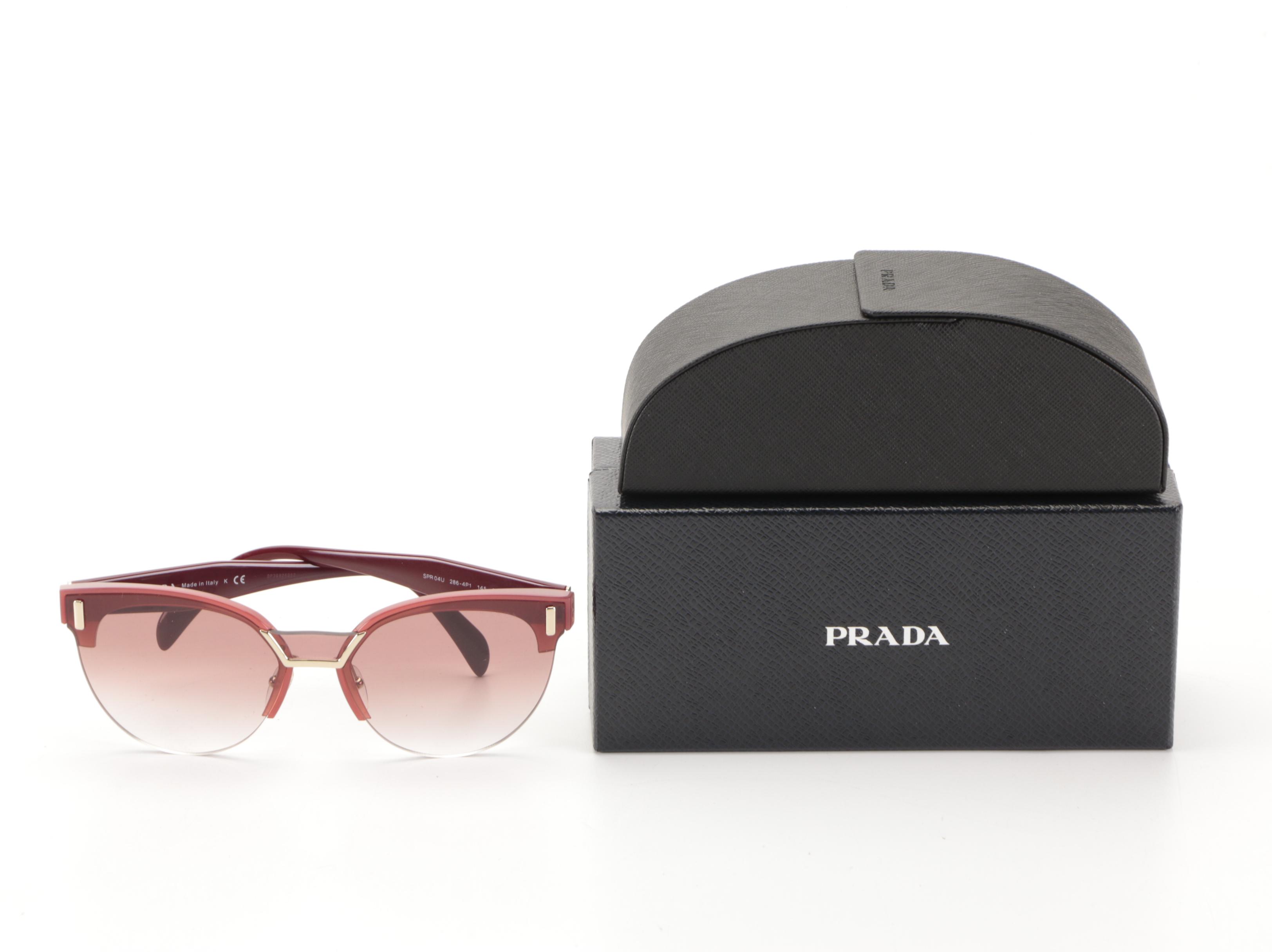 Prada SPR04U Horn-Rimmed Sunglasses with Case and Box