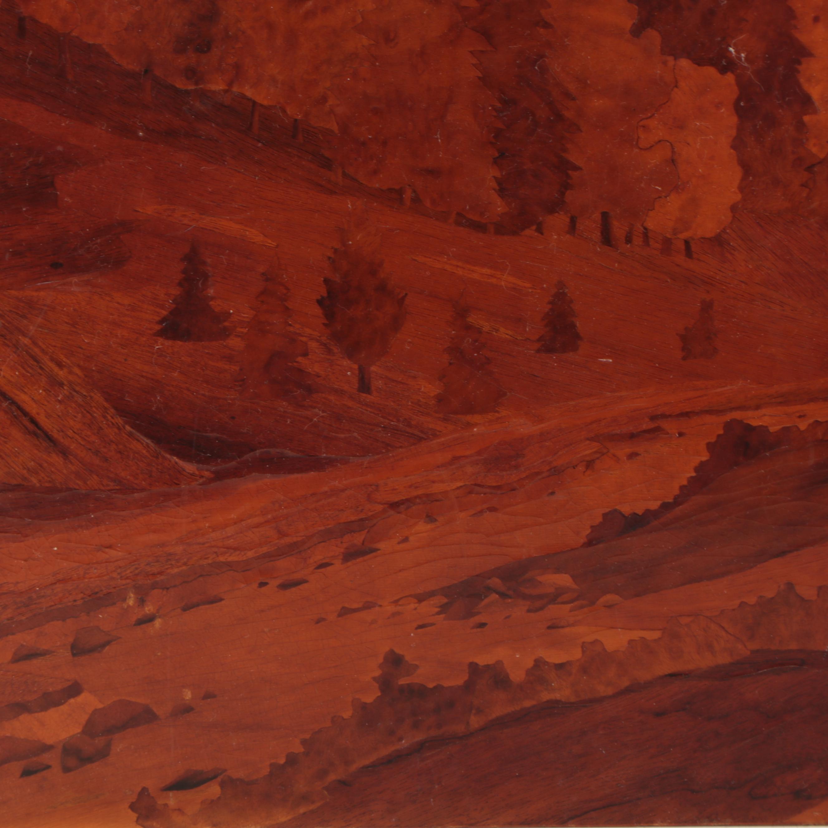 Landscape Inlay Marquetry of of Distant Mountains, Mid-20th Century