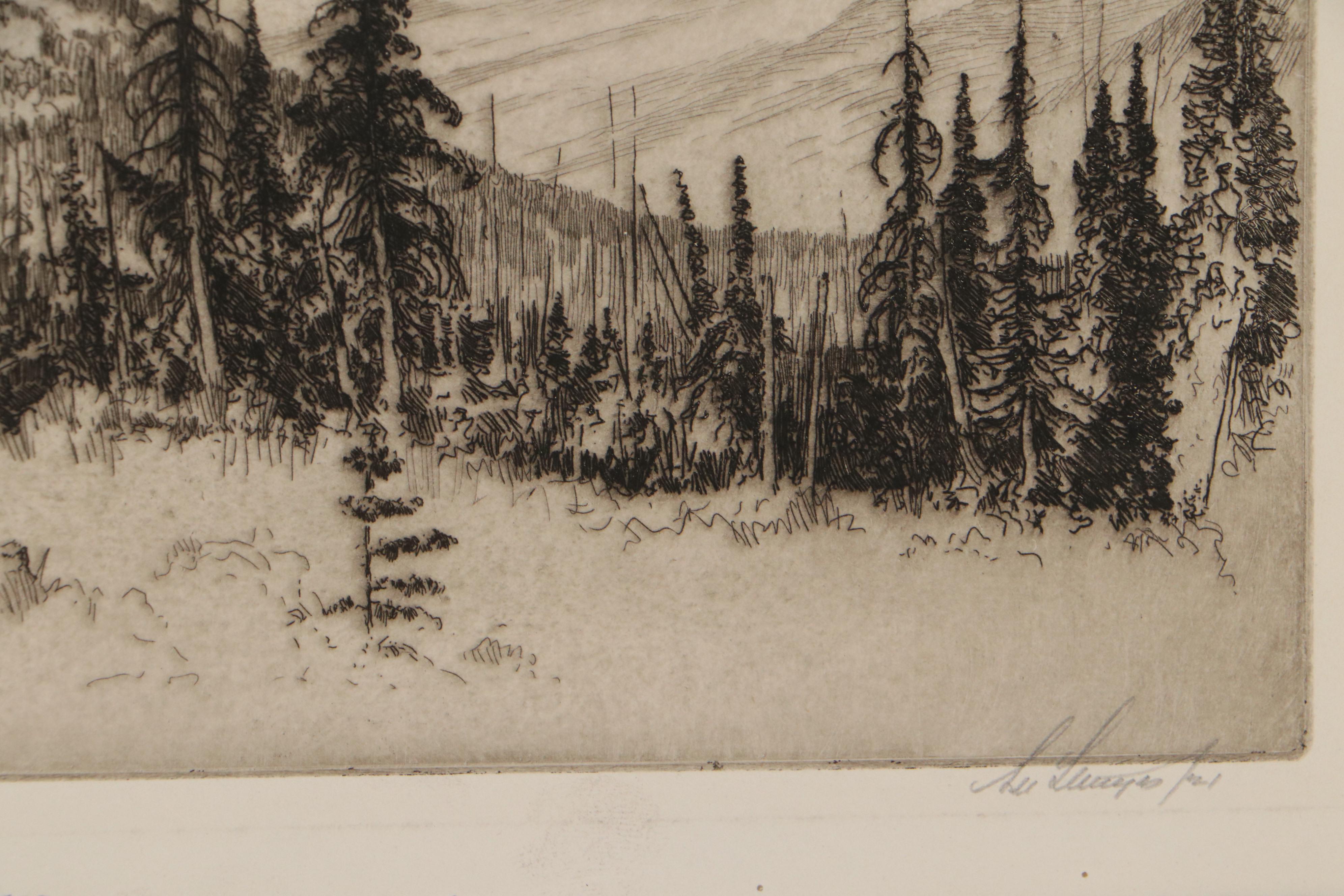 Lee Sturges Etchings Including "Stark's Peak, Glacier Park, Rocky Mountains"