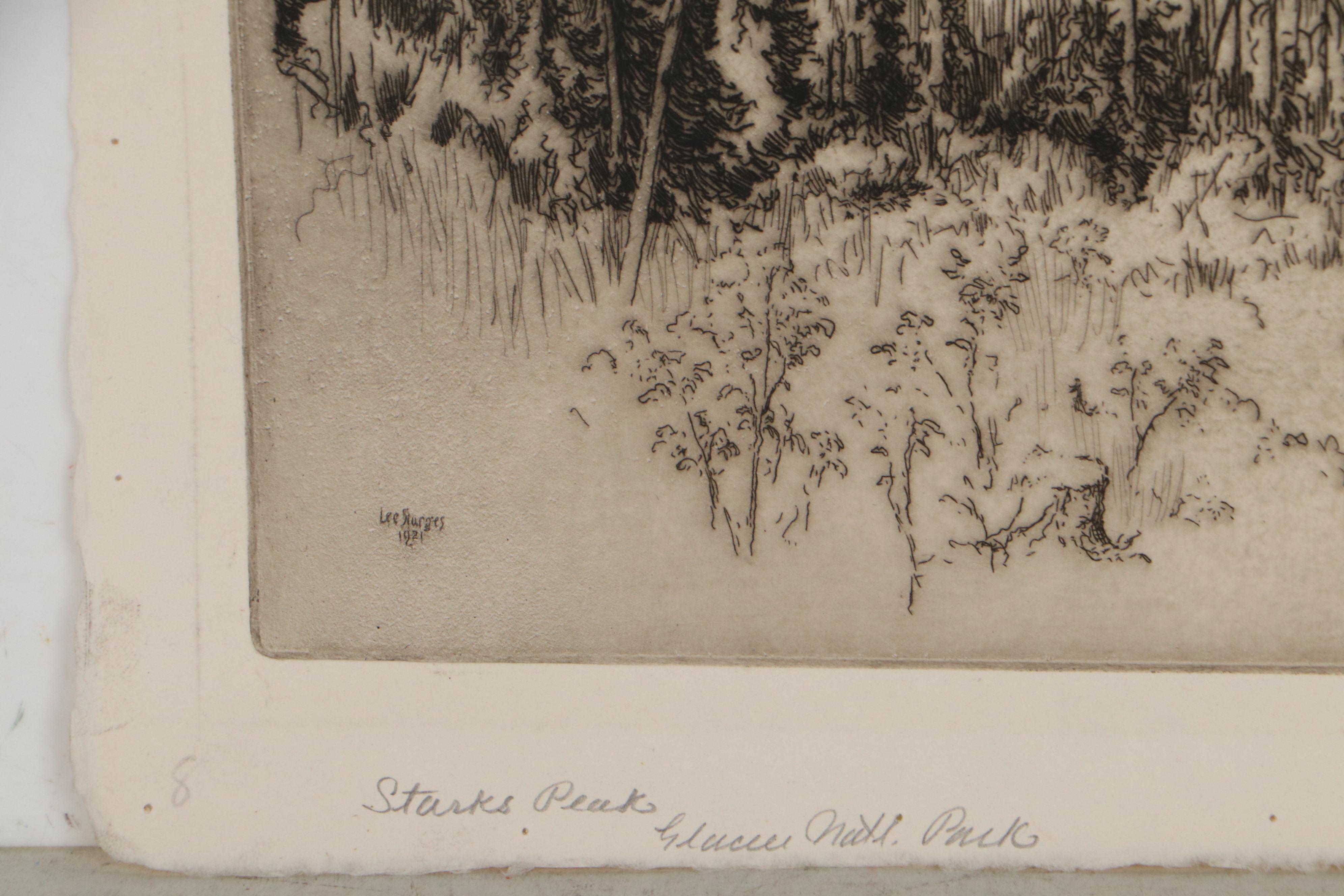 Lee Sturges Etchings Including "Stark's Peak, Glacier Park, Rocky Mountains"
