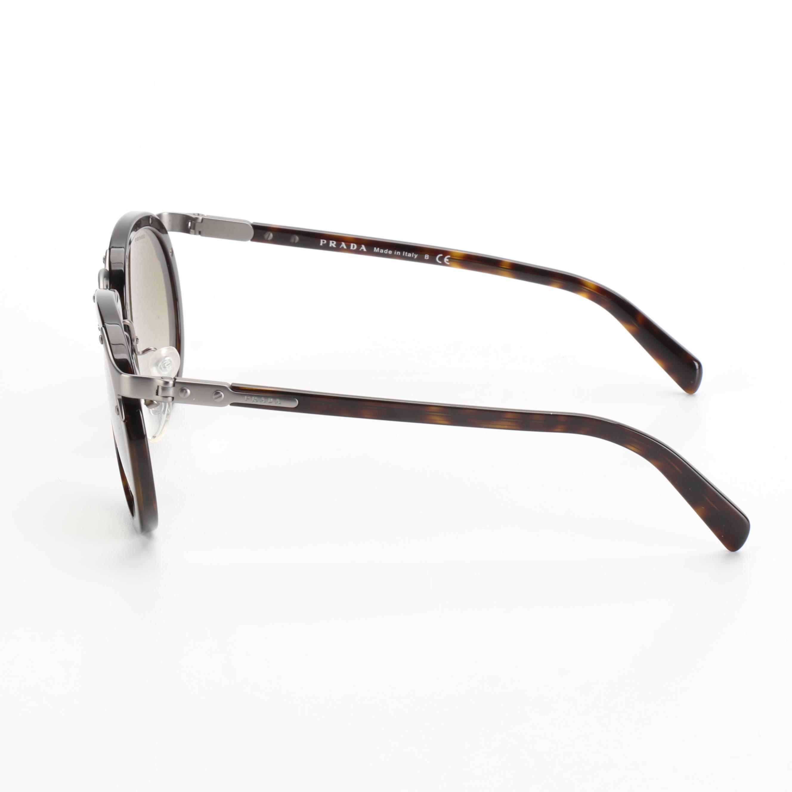 Prada SPR01T Dark Havana/Brushed Metal Aviator Sunglasses with Box and Case