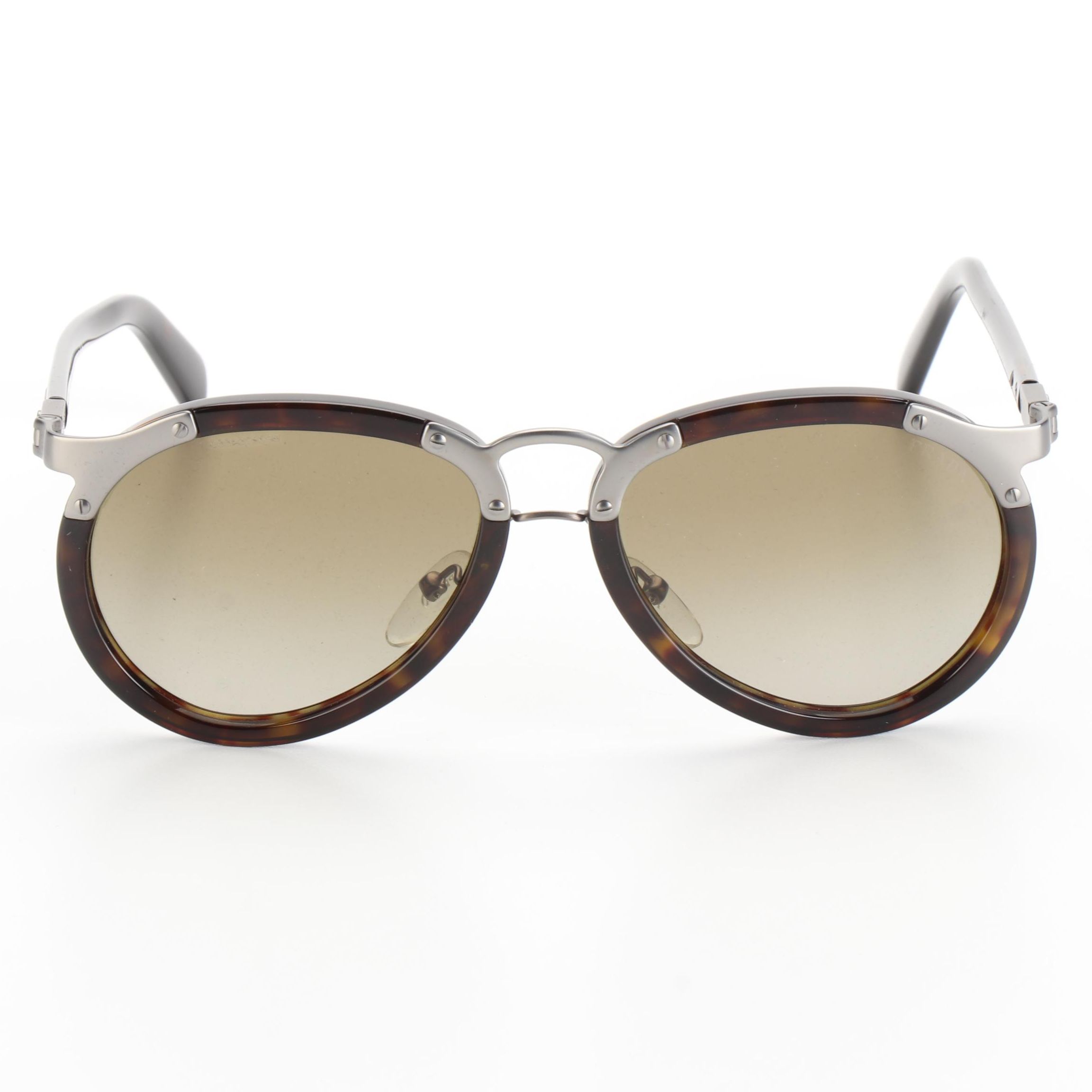 Prada SPR01T Dark Havana/Brushed Metal Aviator Sunglasses with Box and Case