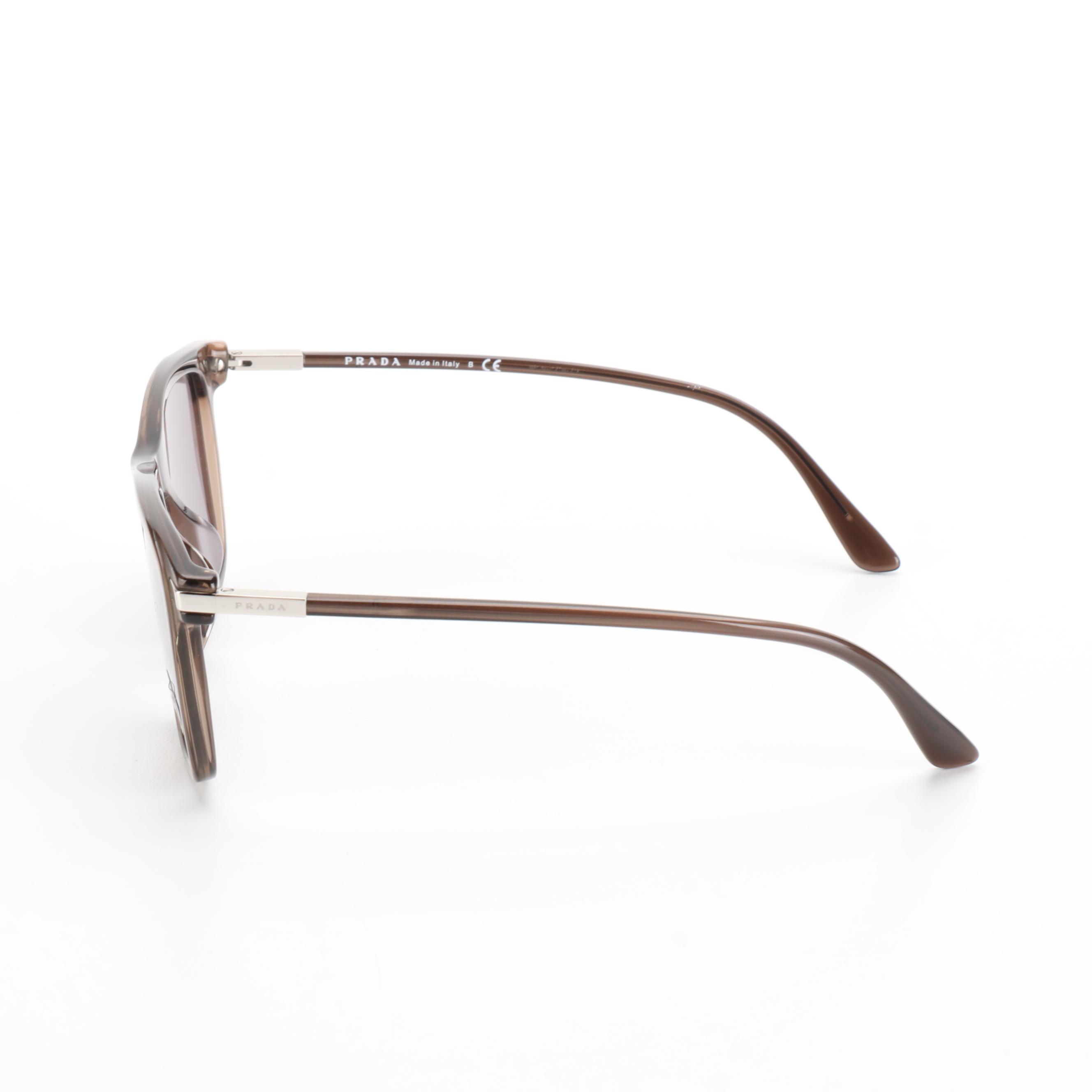 Prada SPR19XS-F Translucent Brown Rectangular Sunglasses with Box and Case