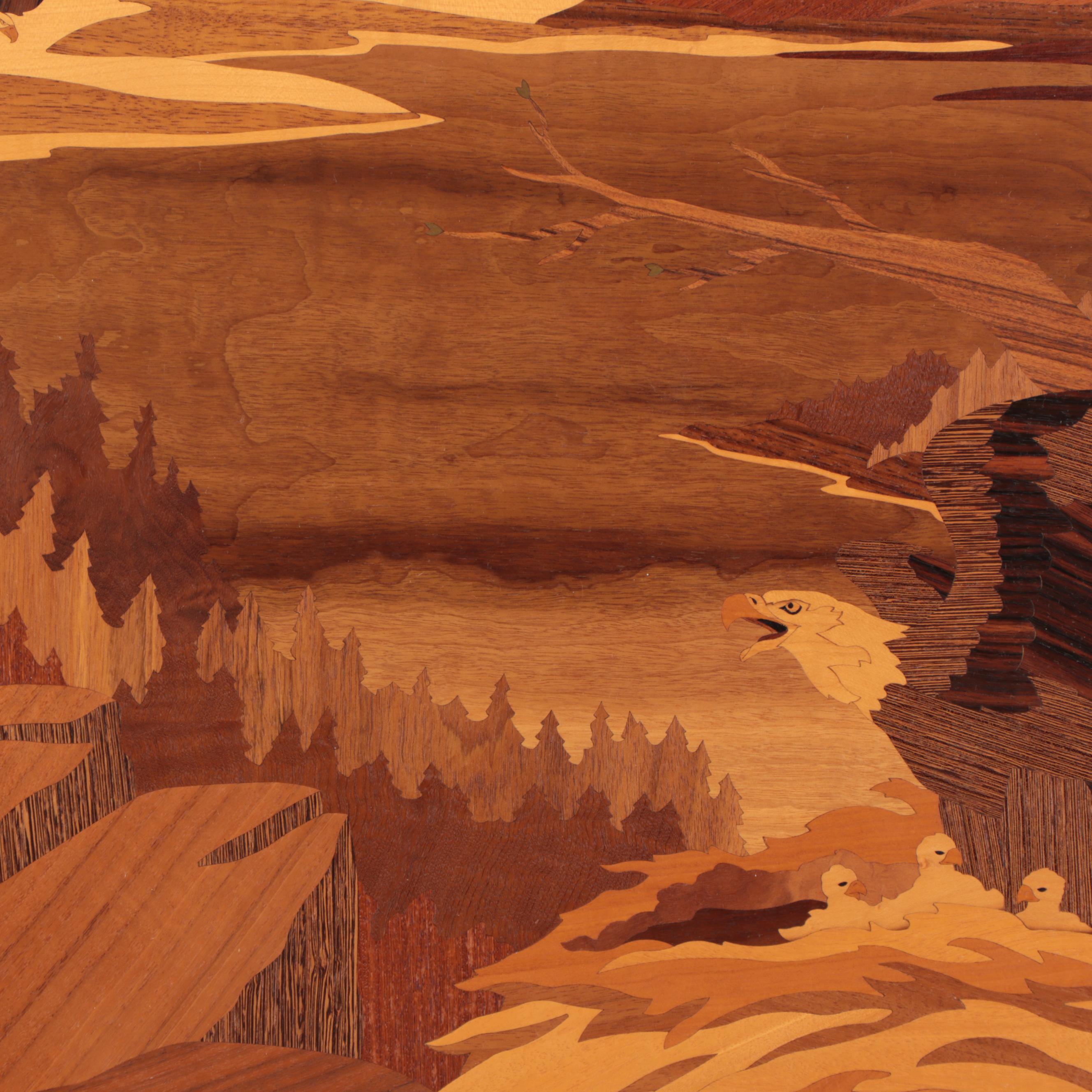 Jeff Nelson Wood Inlay Marquetry Panel "High Country Home," 1995
