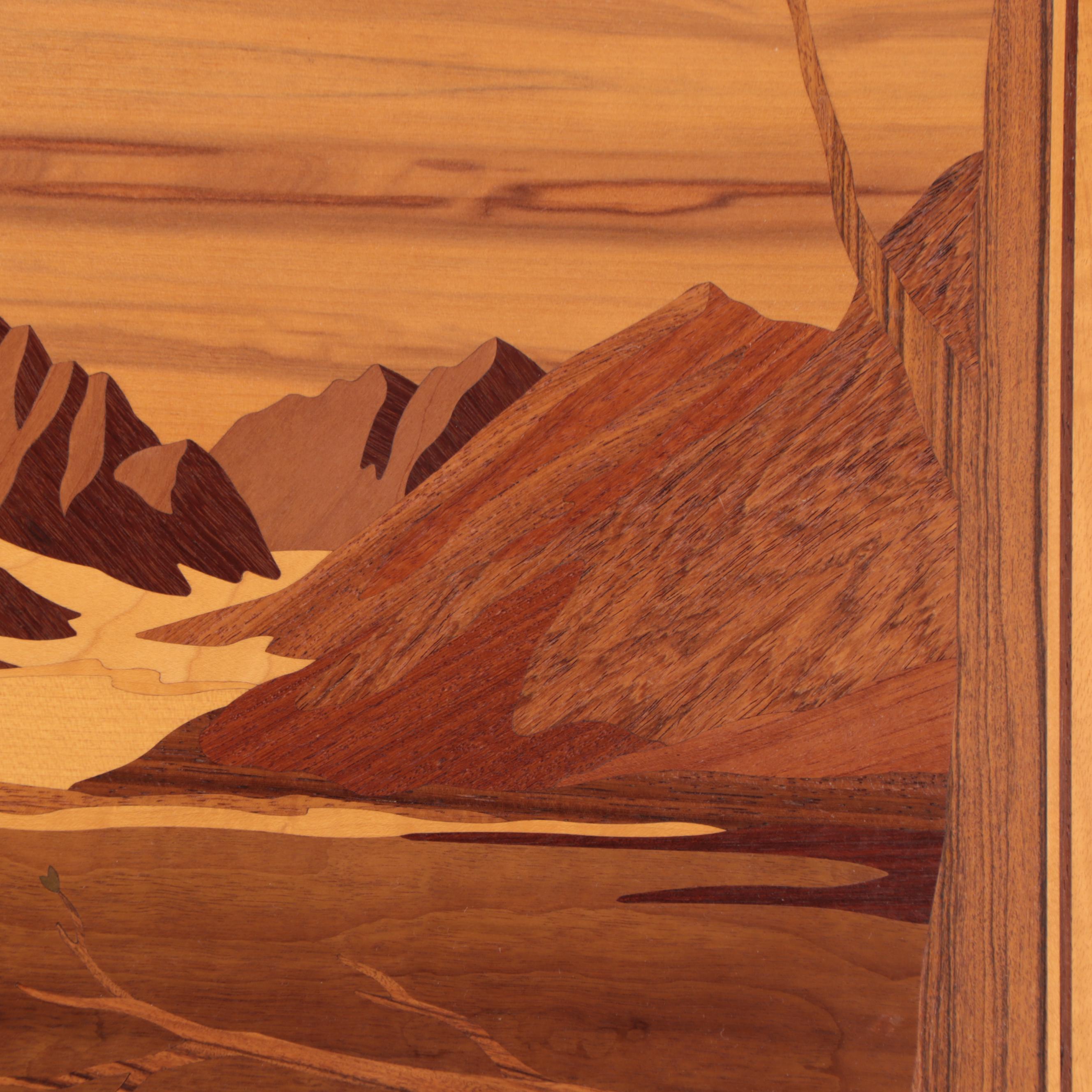 Jeff Nelson Wood Inlay Marquetry Panel "High Country Home," 1995