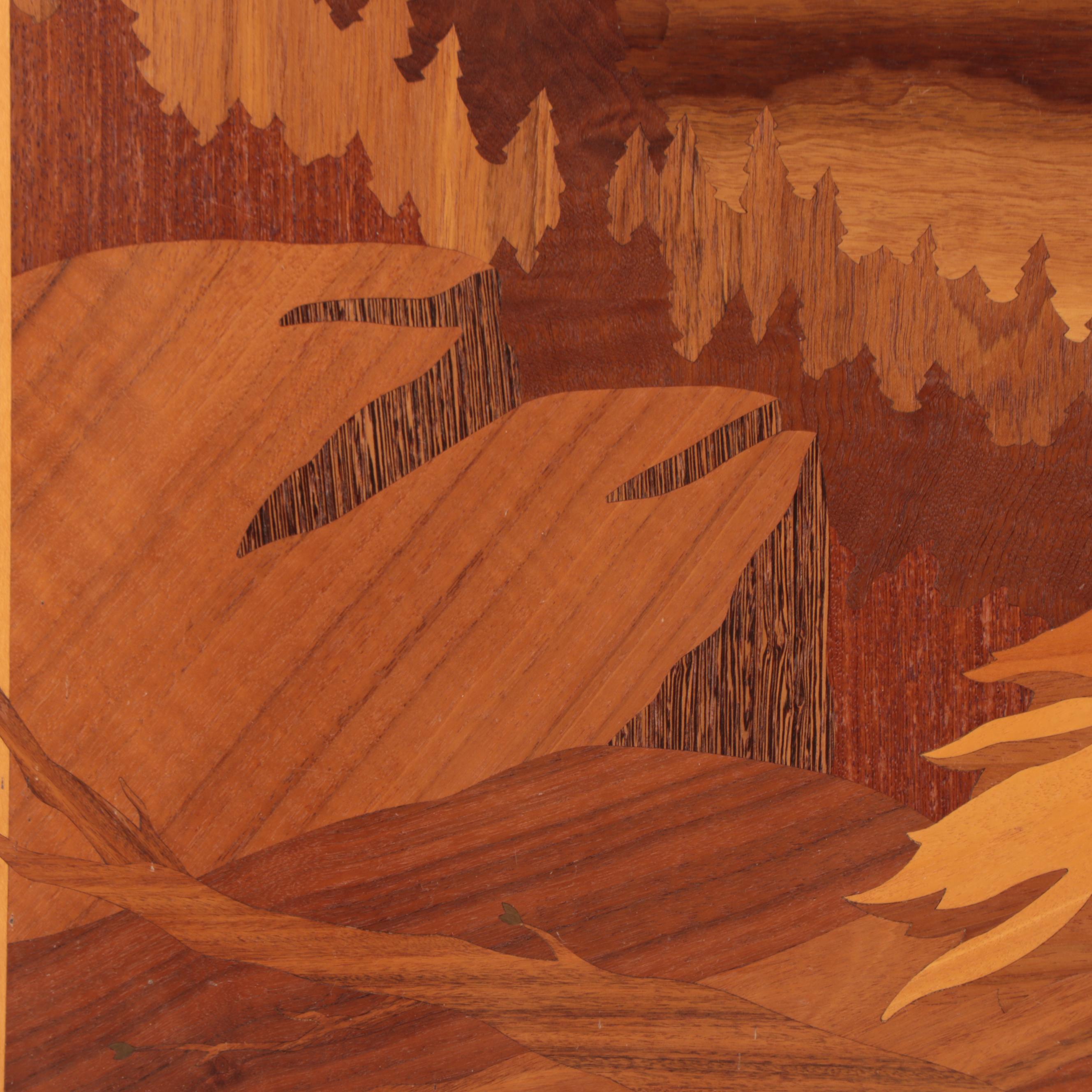 Jeff Nelson Wood Inlay Marquetry Panel "High Country Home," 1995