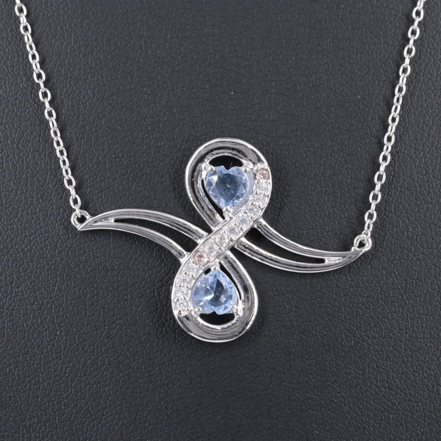 Sterling Silver Tanzanite Necklace Including Cubic Zirconia