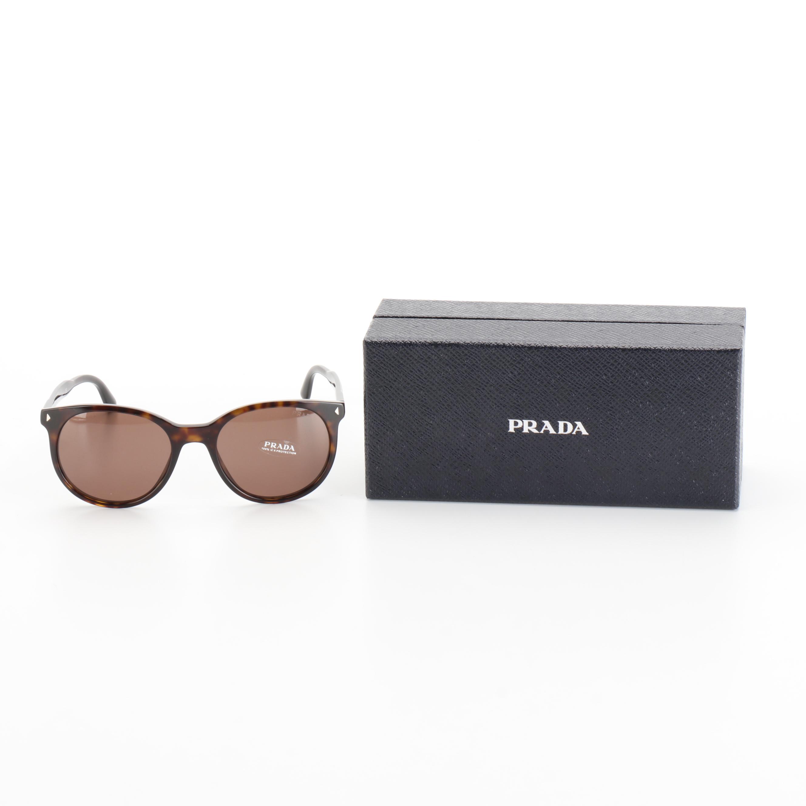 Prada SPR06T Havana Round Sunglasses with Case and Box