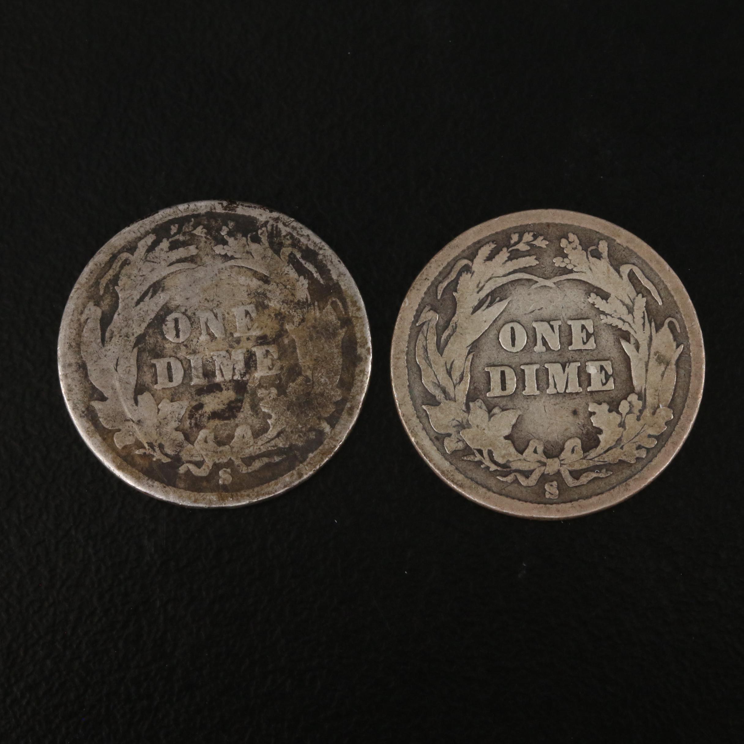 Two Silver Barber Dimes Including an 1895-S