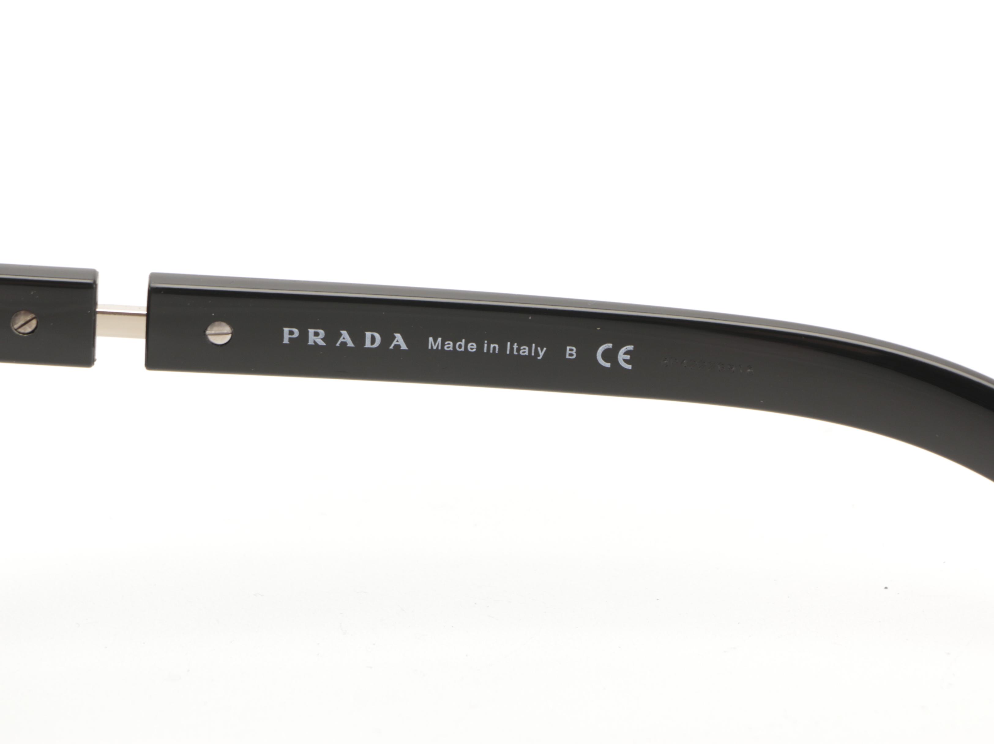 Prada SPR 10X Round Sunglasses in Black Acetate with Case and Box