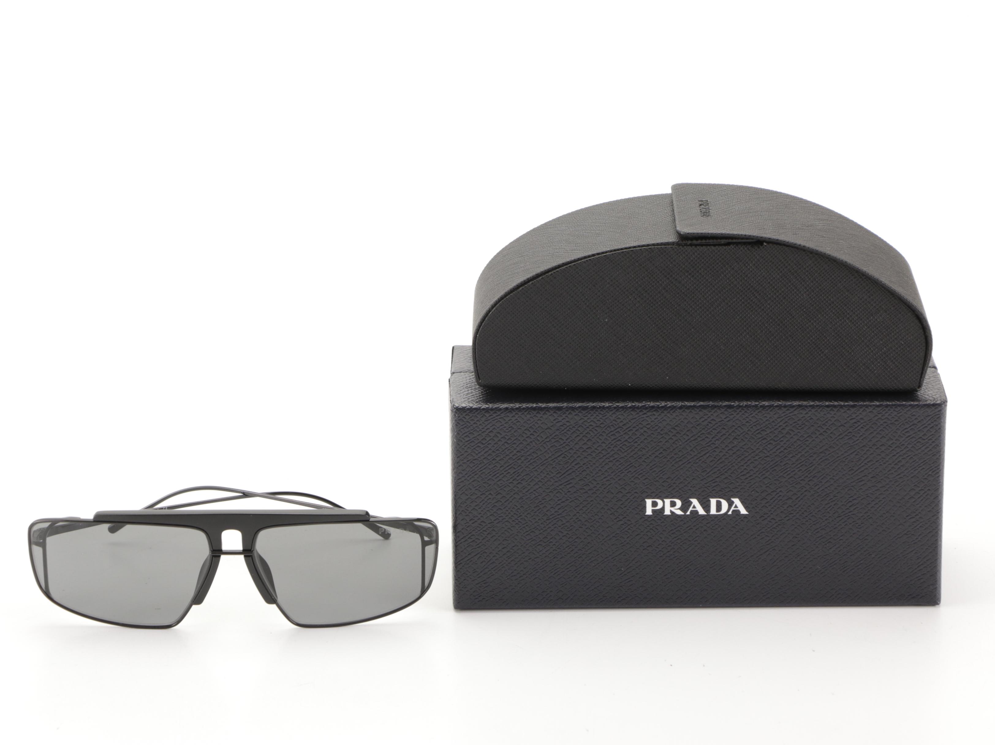 Prada SPR50V Rectangular Sunglasses in Black with Case and Box