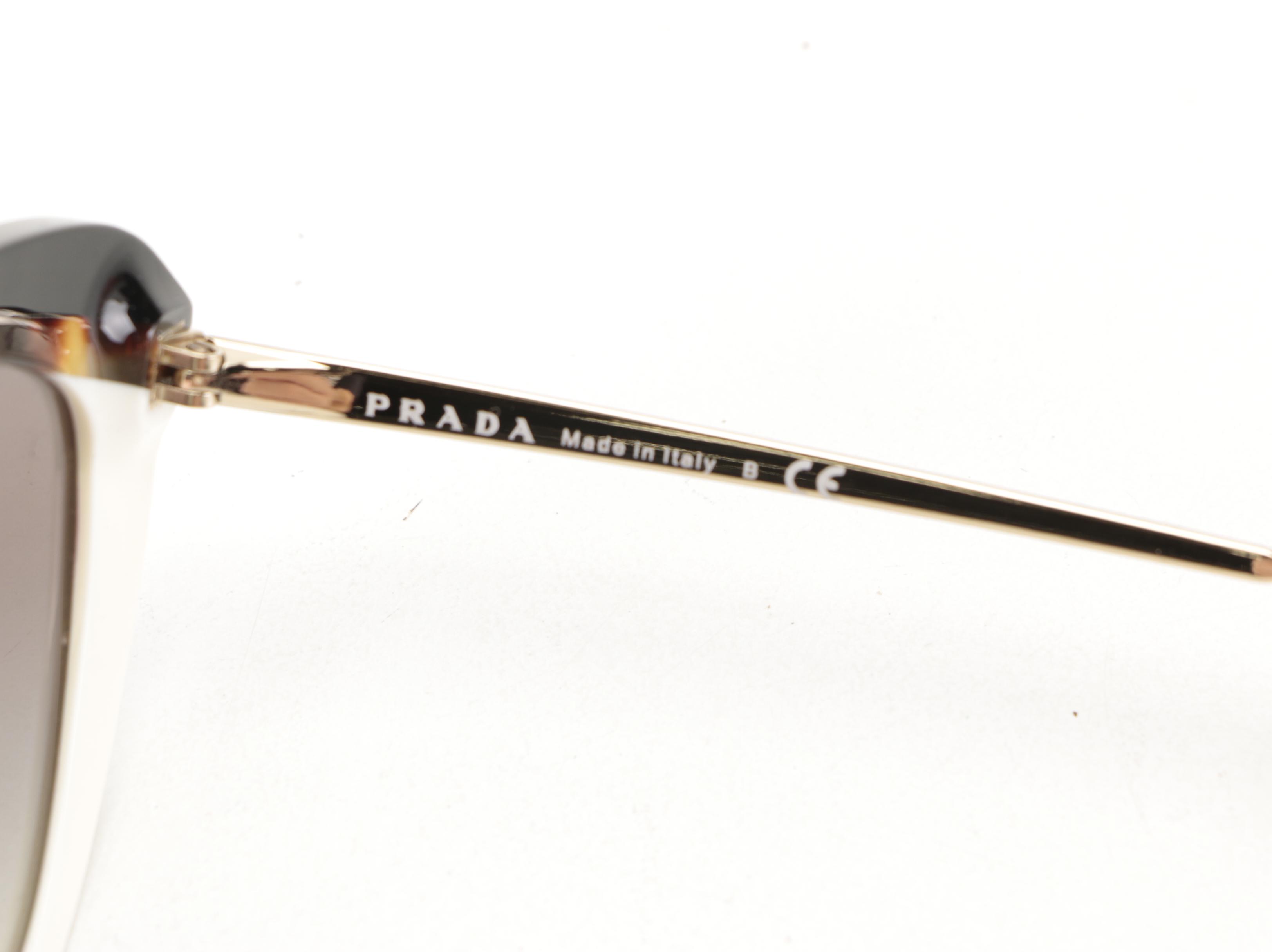 Prada SPR25X Cat Eye Sunglasses in Havana and Cream with Case and Box