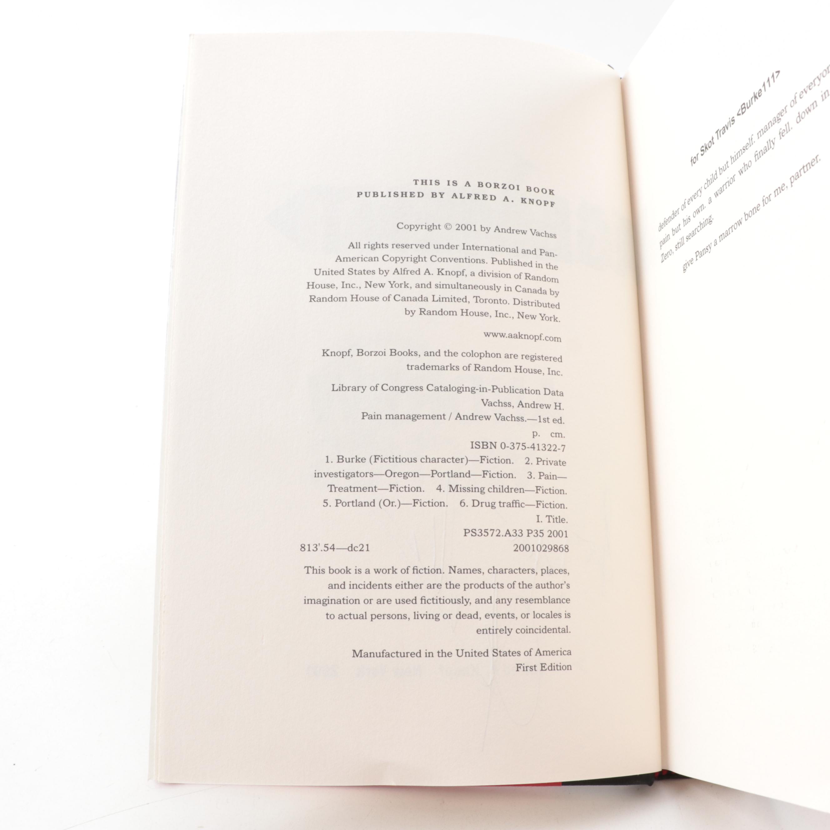 Signed First Edition "Pain Management" by Andrew Vachss and More