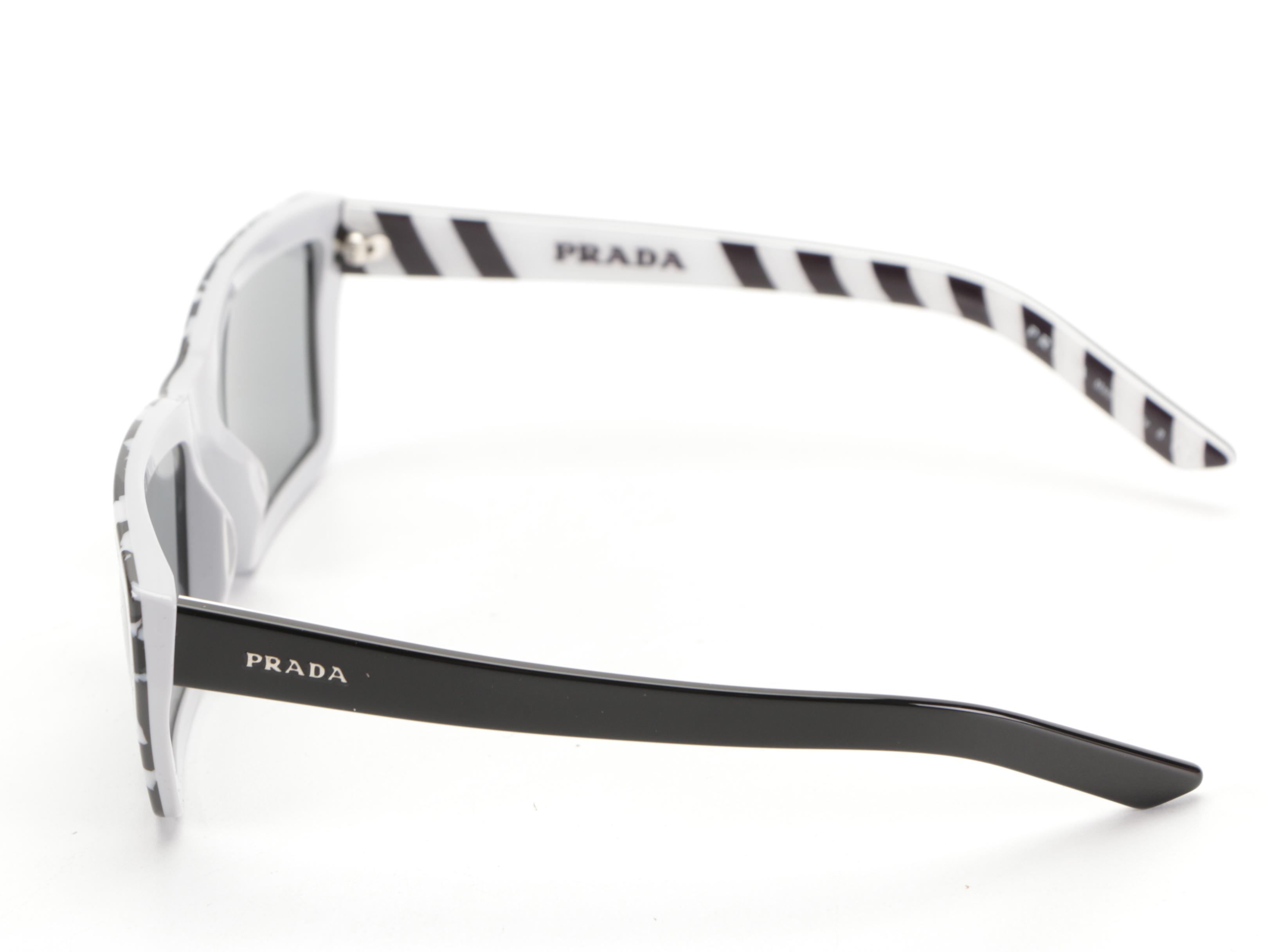 Prada SPR04V Rectangular Sunglasses in Black and Grey with Case and Box