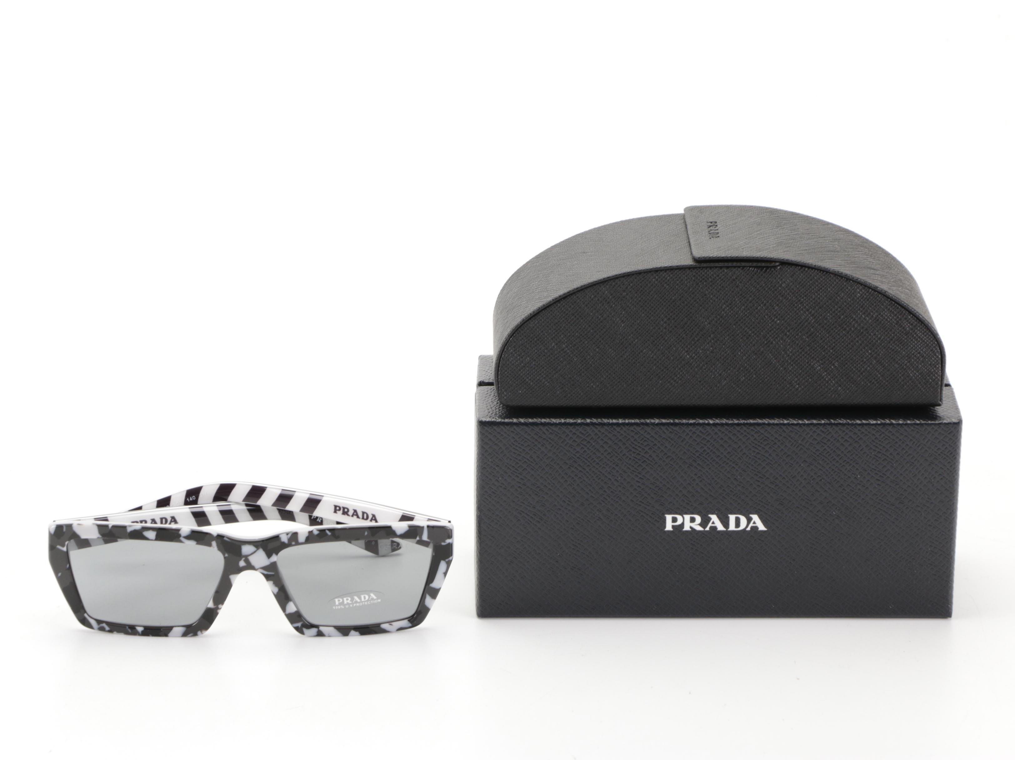 Prada SPR04V Rectangular Sunglasses in Black and Grey with Case and Box