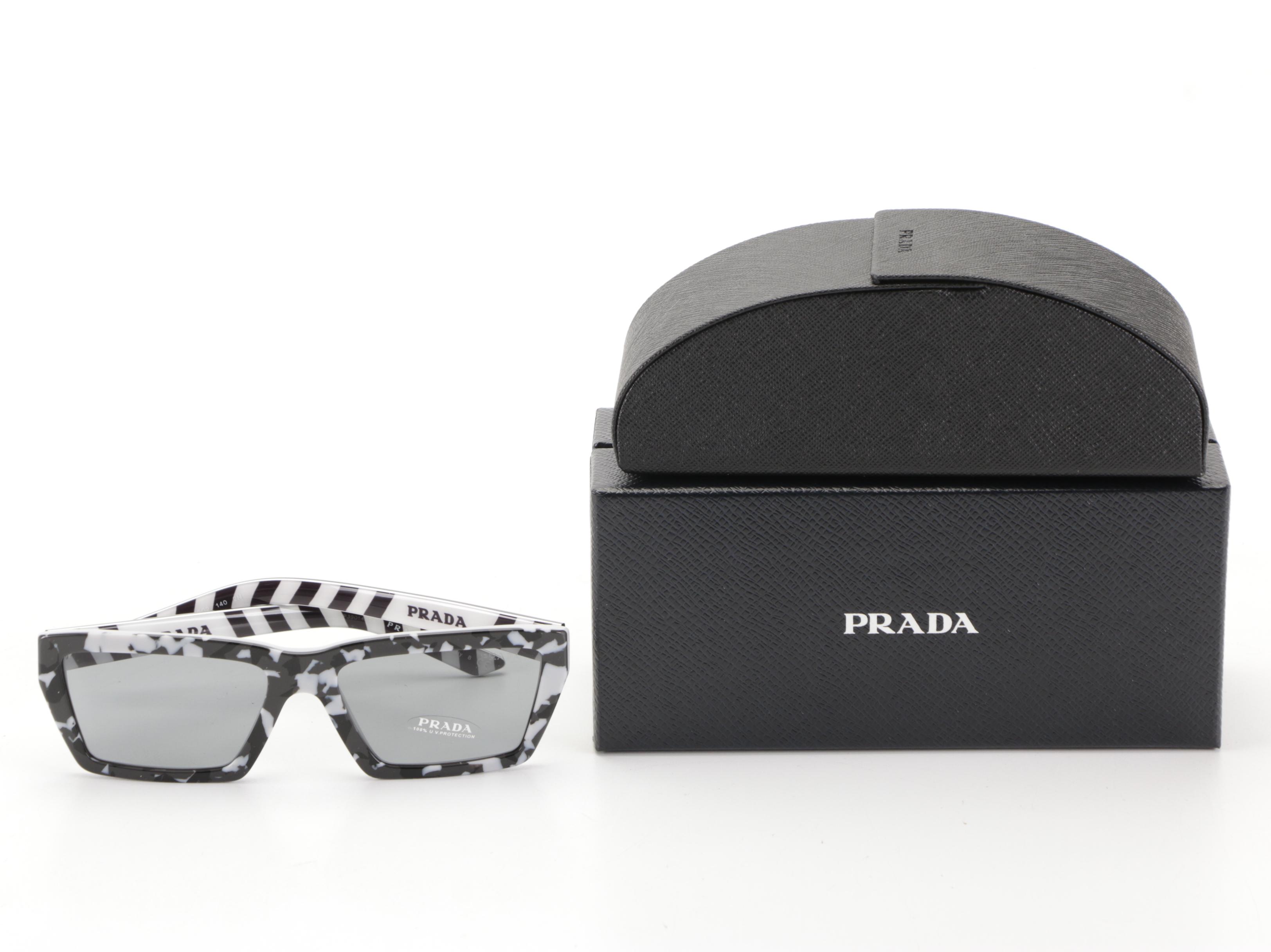 Prada SPR04V Rectangular Sunglasses in Black and Grey with Case