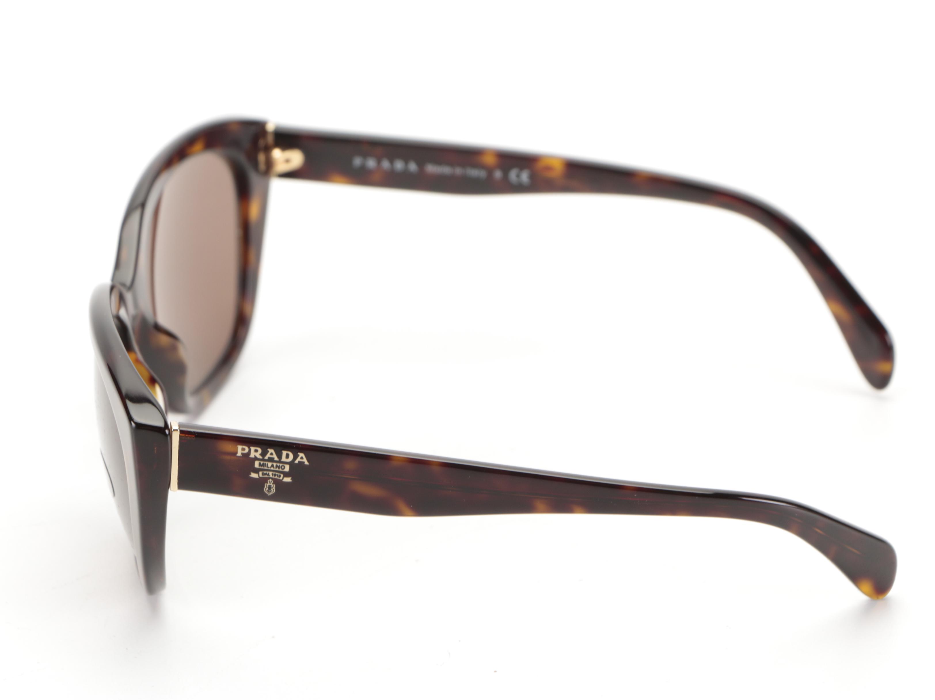 Prada SPR16X Modified Cat Eye Sunglasses in Havana with Case and Box