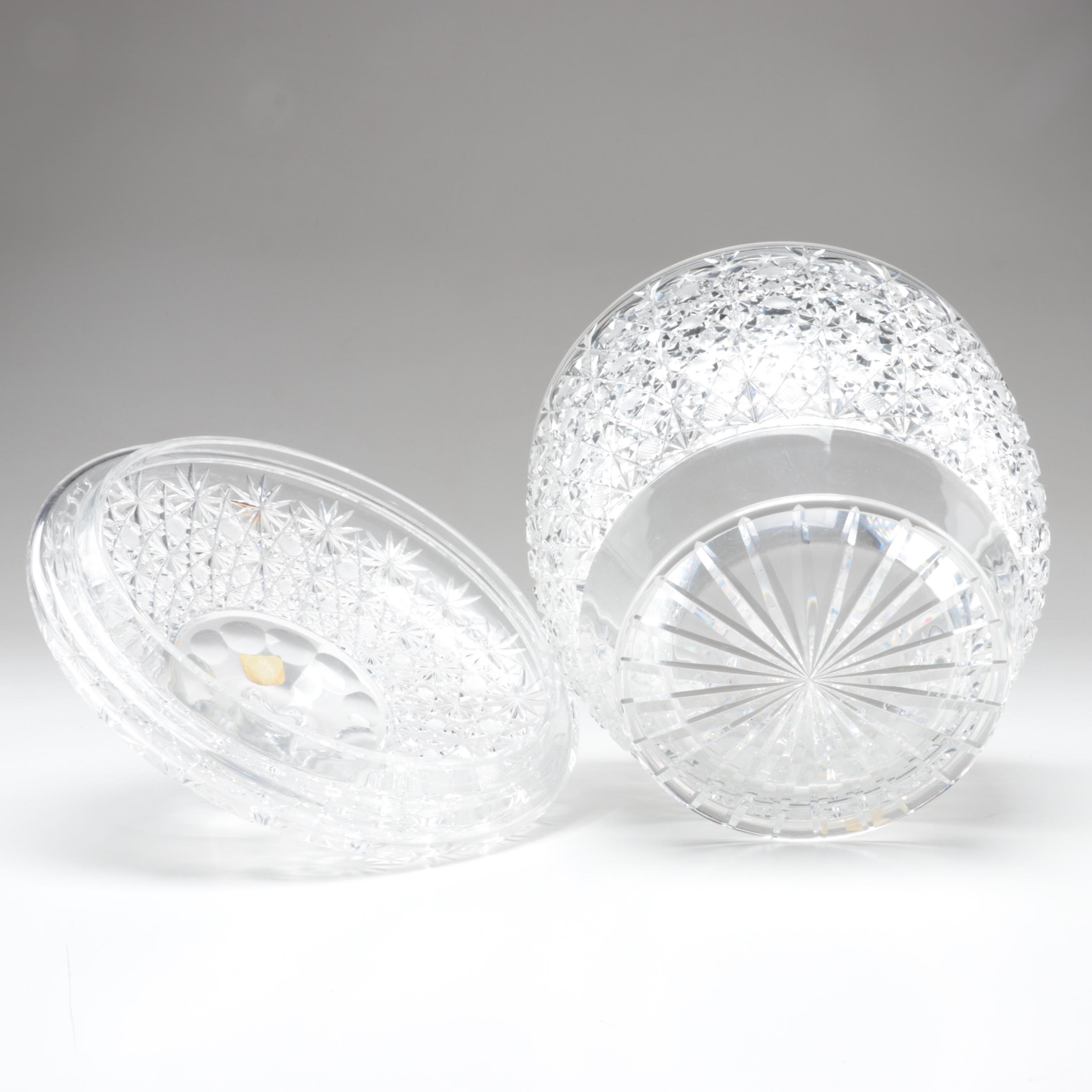 500 PK Cut Czech Crystal Punch Cups and Tray with Lausitzer Lidded Punch Bowl