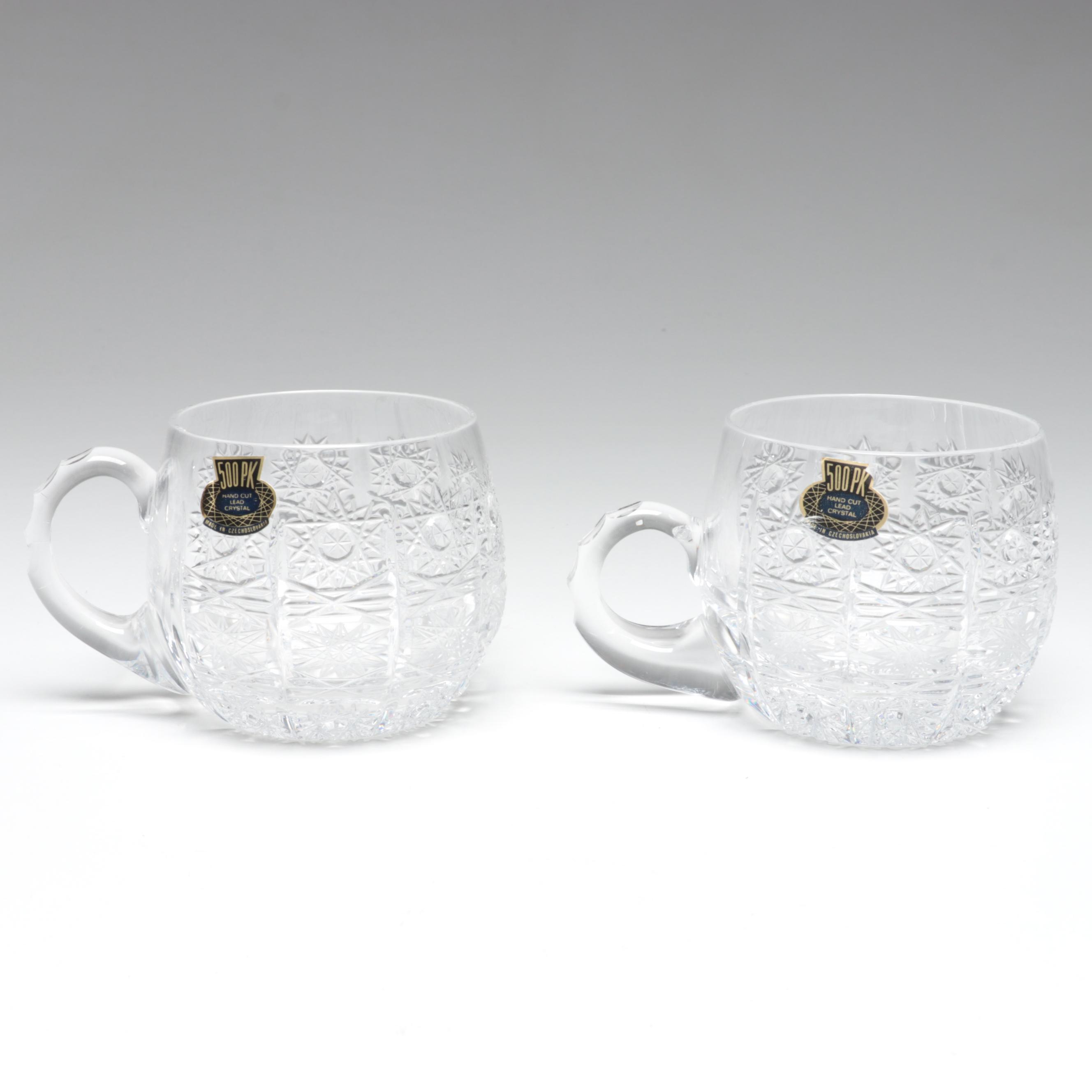 500 PK Cut Czech Crystal Punch Cups and Tray with Lausitzer Lidded Punch Bowl