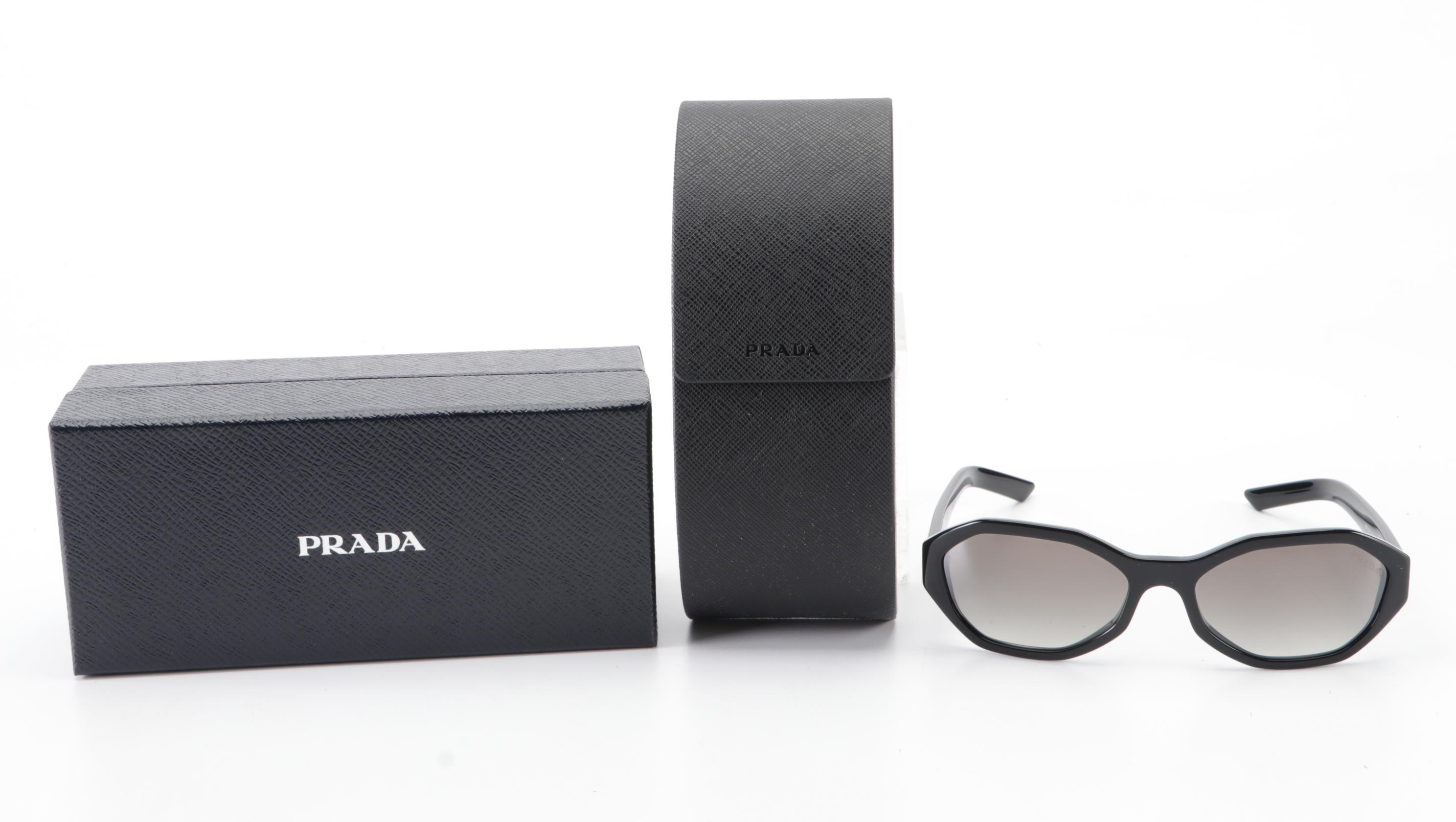 Prada SPR20V Geometric Sunglasses in Black with Case and Box