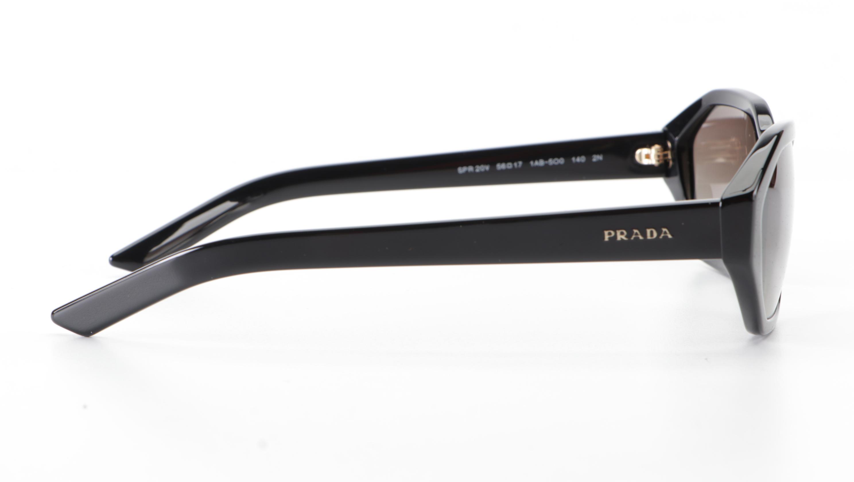 Prada SPR20V Geometric Sunglasses in Black with Case and Box