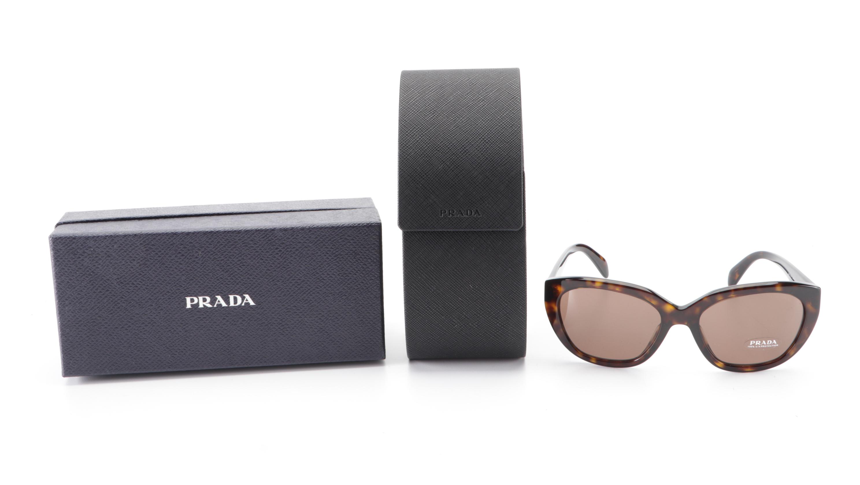 Prada SPR 16X Modified Cat Eye Sunglasses in Tortoise Acetate with Case and Box