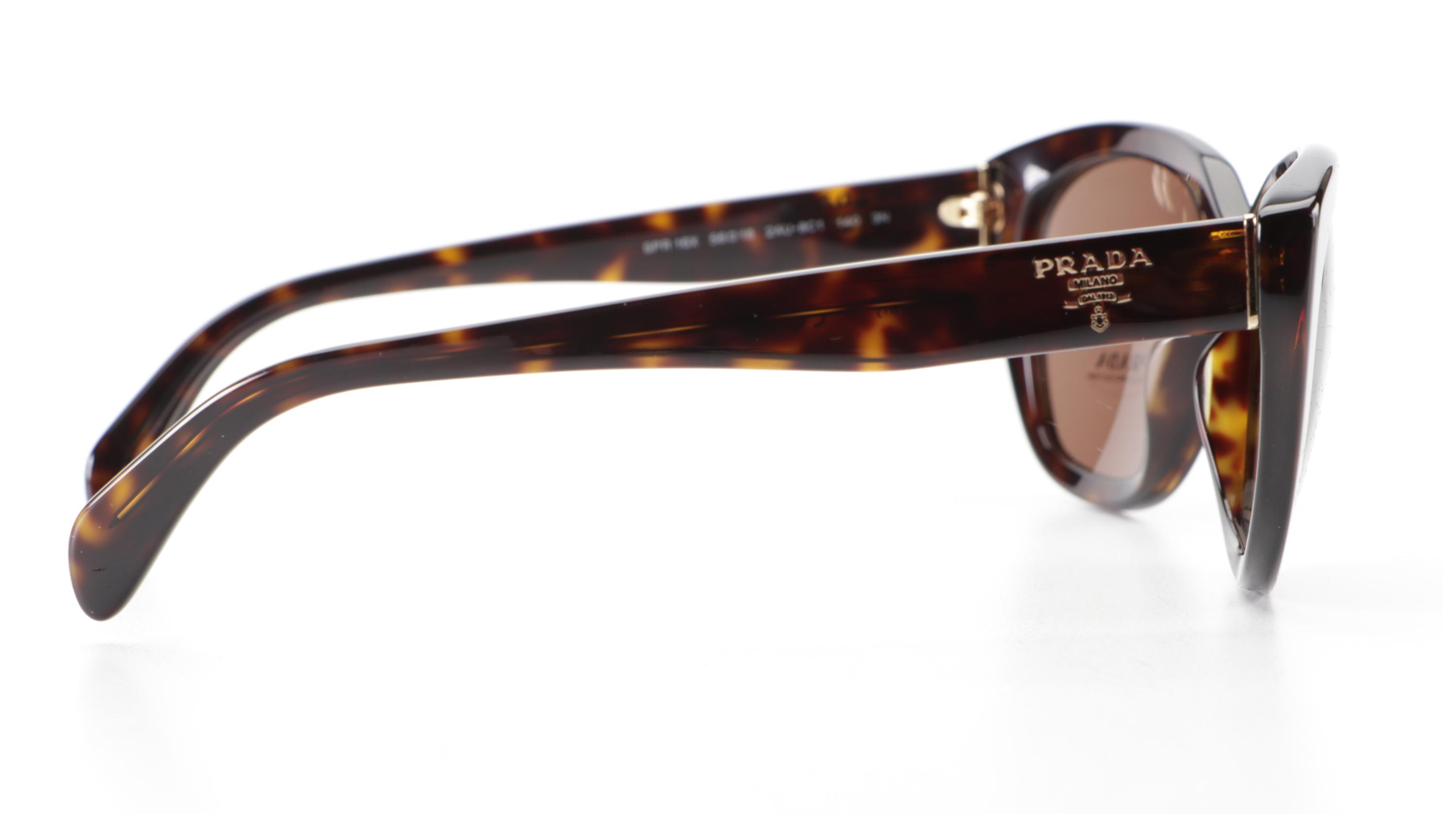 Prada SPR 16X Modified Cat Eye Sunglasses in Tortoise Acetate with Case and Box
