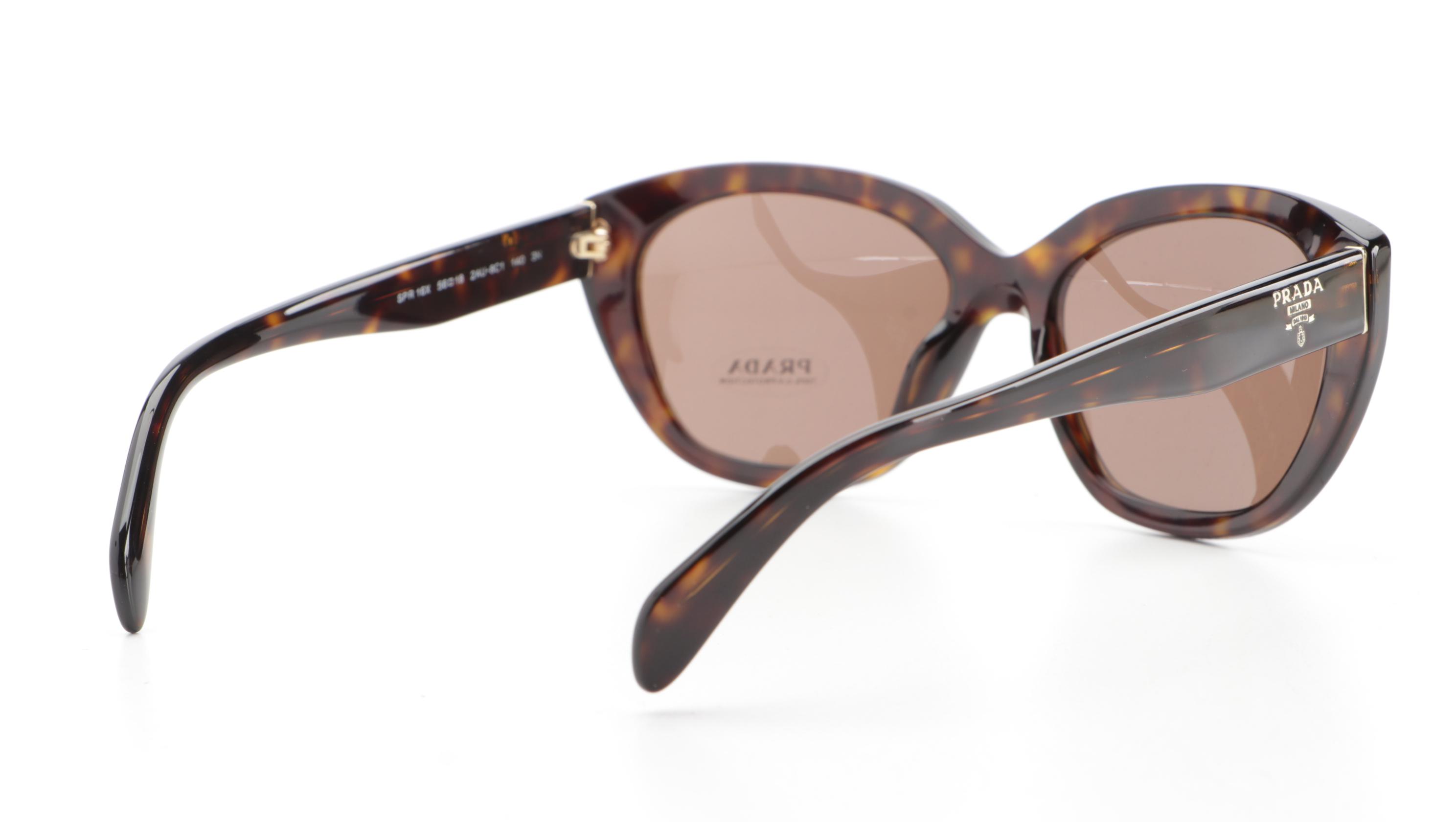 Prada SPR 16X Modified Cat Eye Sunglasses in Tortoise Acetate with Case and Box