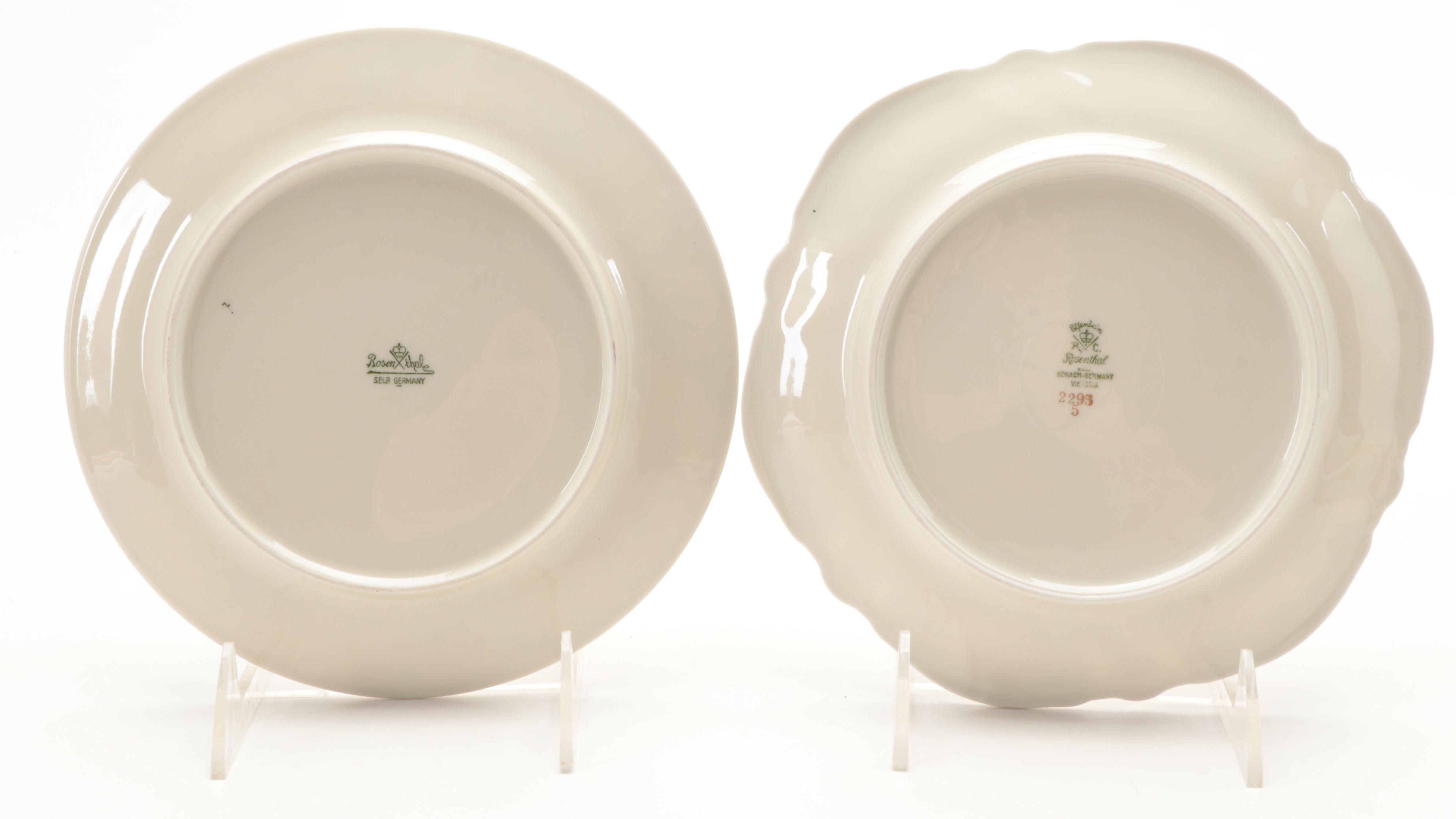 Hand-Painted German and French Porcelain Plates and Serving Bowls