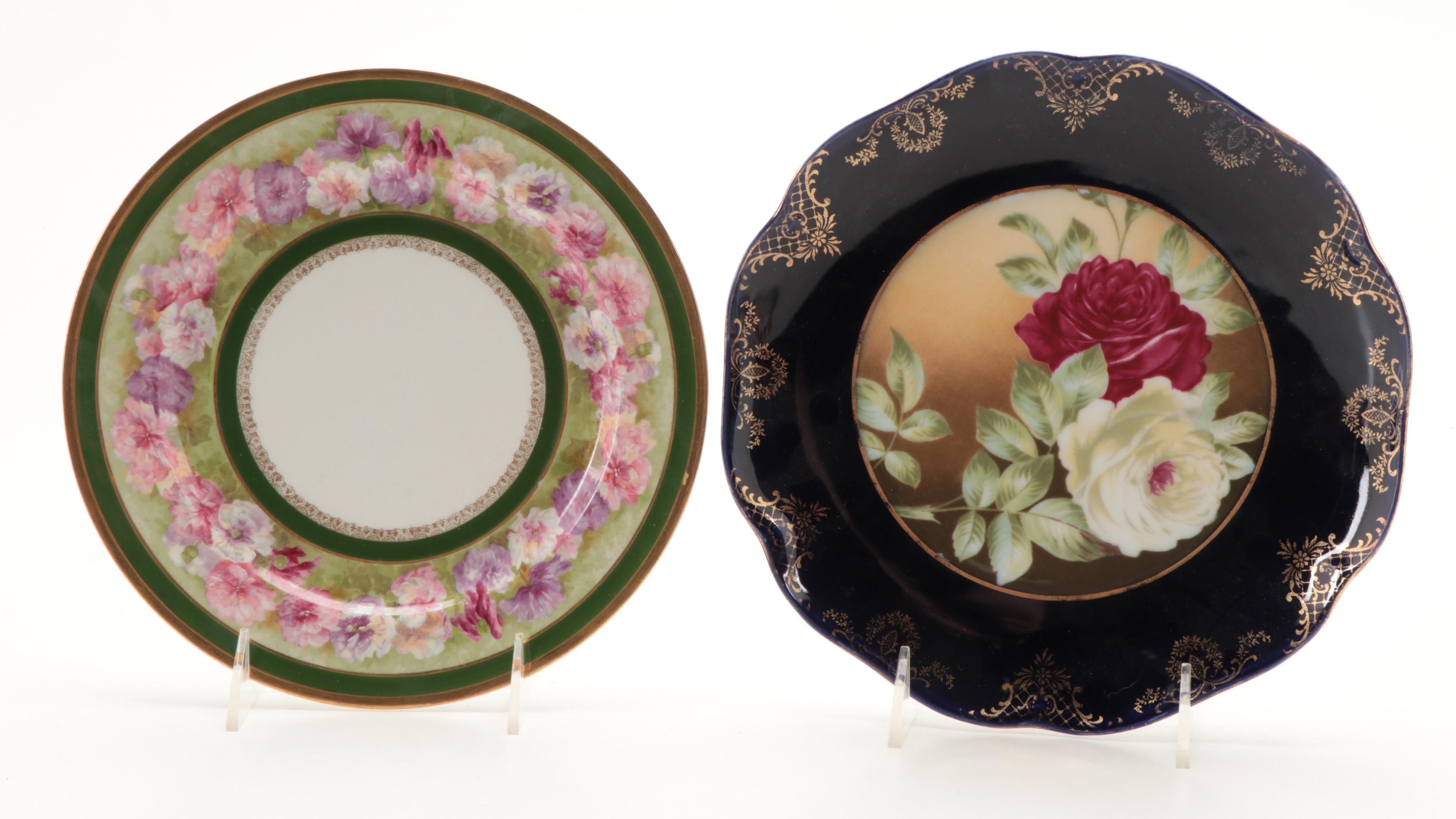 Hand-Painted German and French Porcelain Plates and Serving Bowls