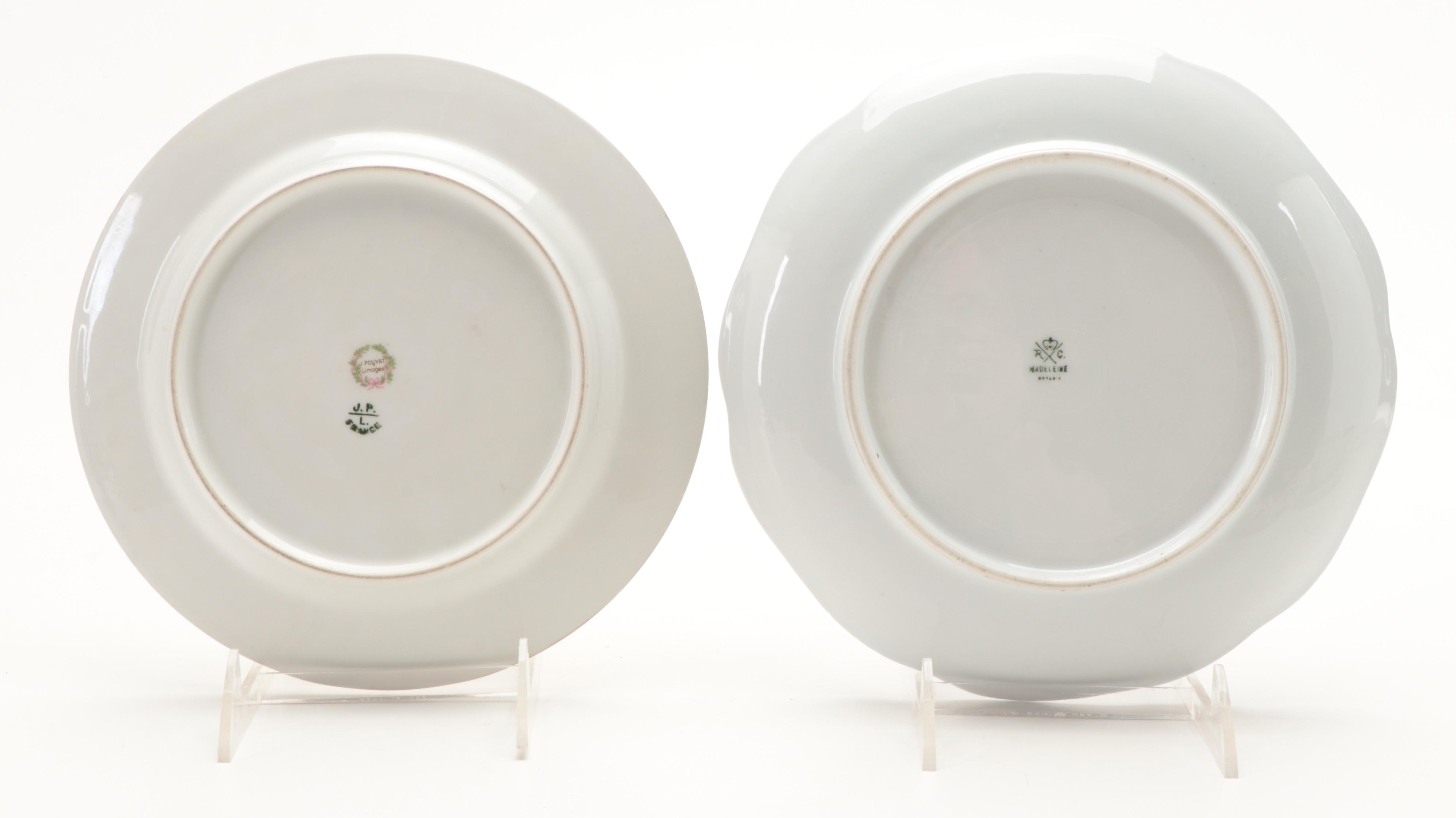 Hand-Painted German and French Porcelain Plates and Serving Bowls