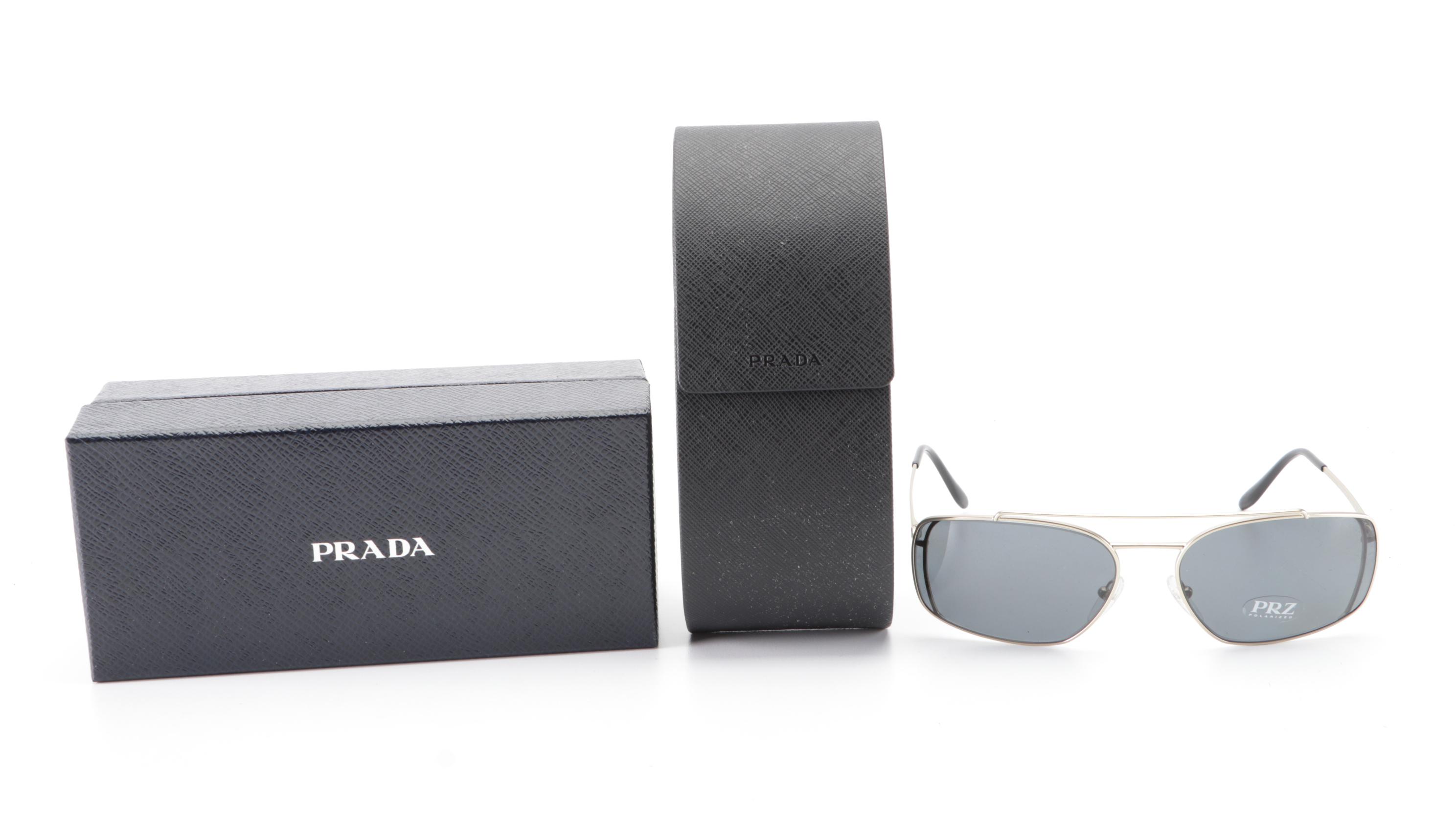 Prada SPR 64V Polarized Rectangular Sunglasses with Case and Box