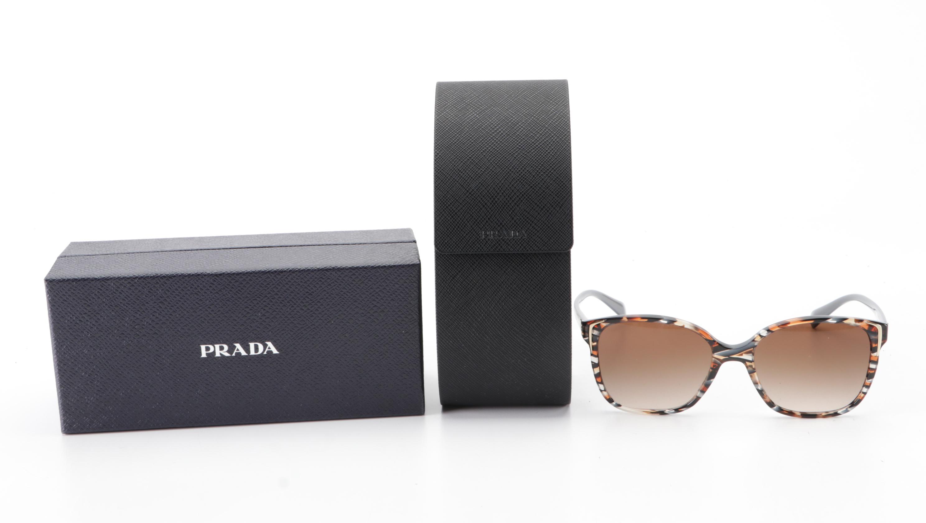 Prada SPR 01OS Square Sunglasses in Tortoise Acetate with Case and Box