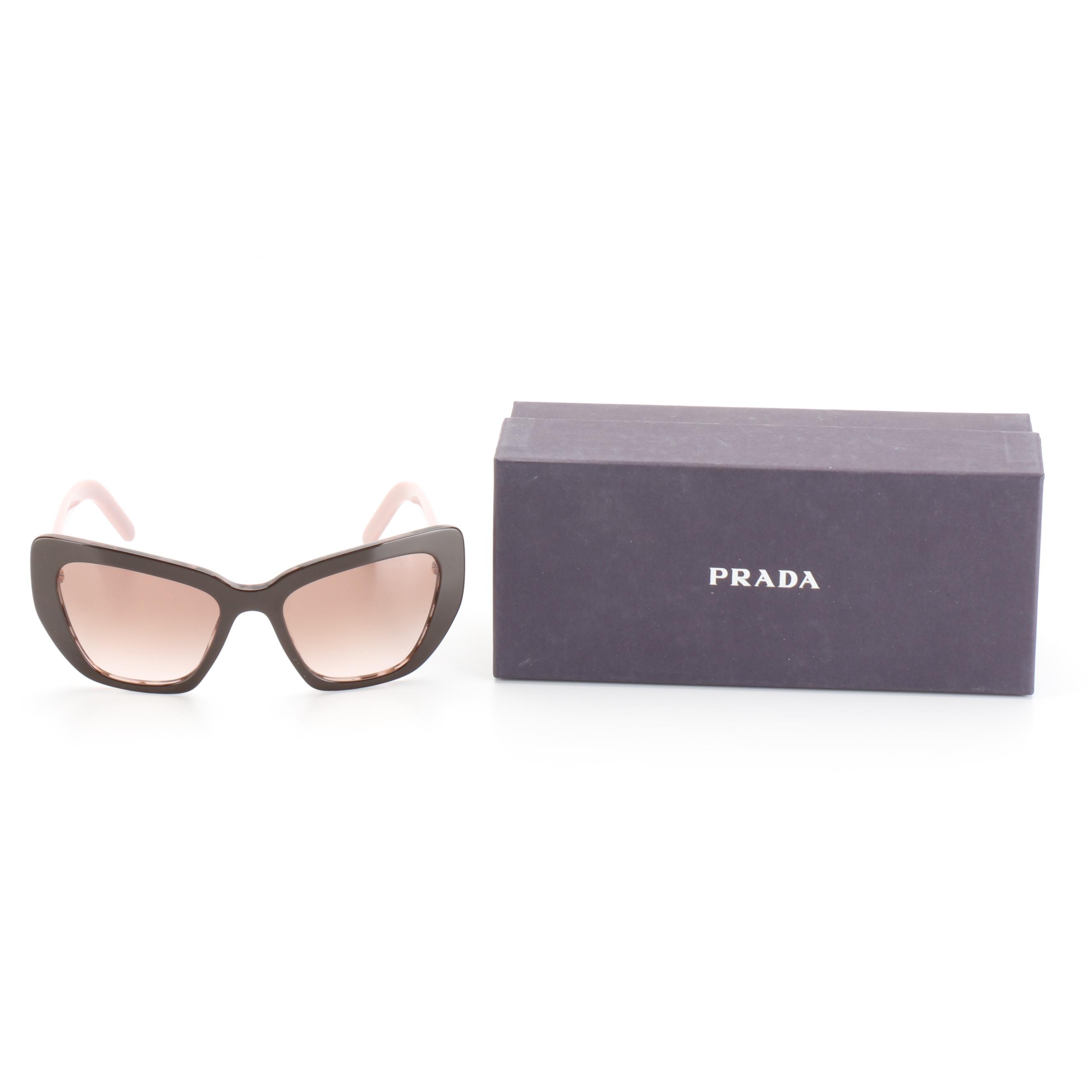 Prada SPR08V Havana Cat Eye Sunglasses with Case and Box