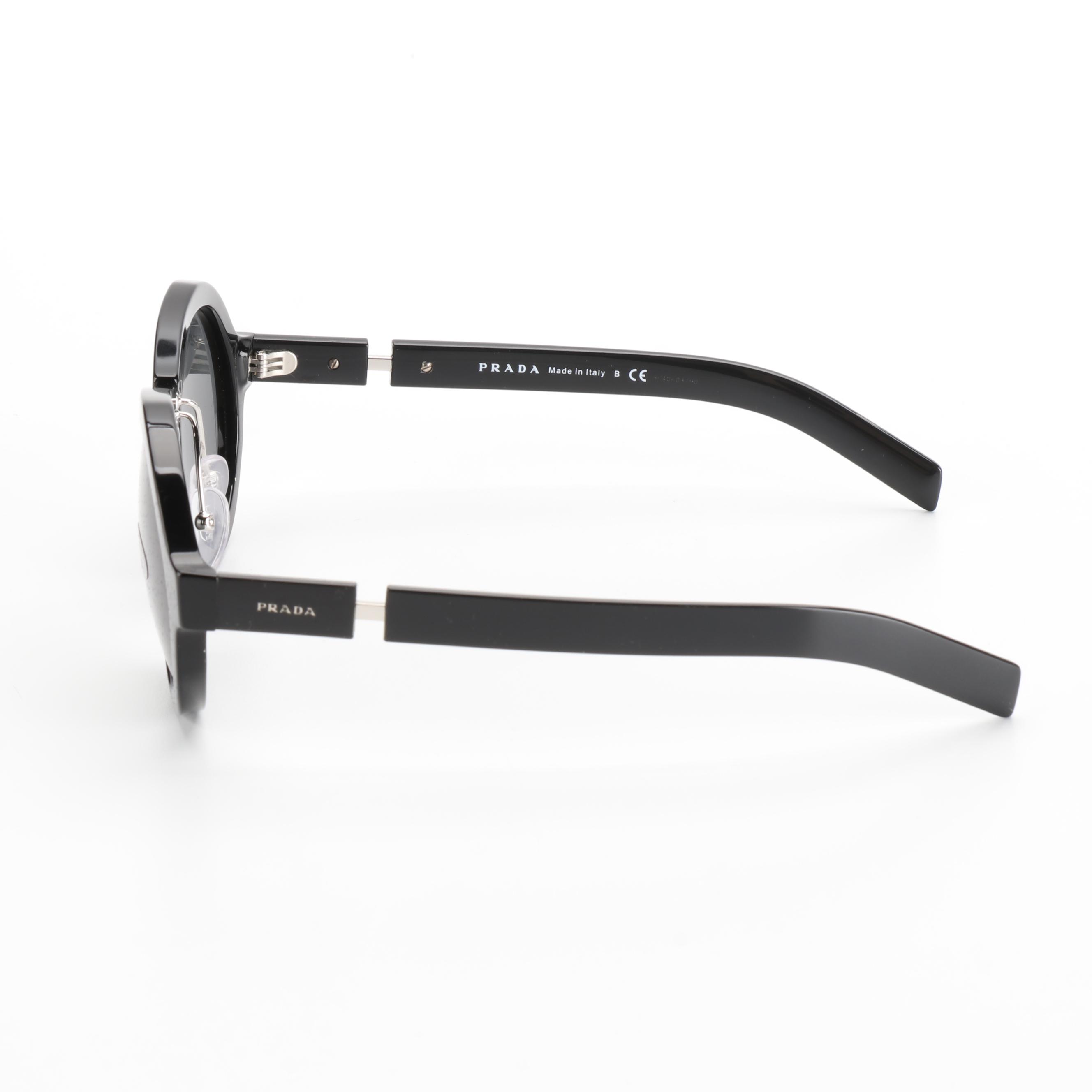 Prada SPR10X Black Round Sunglasses with Case and Box