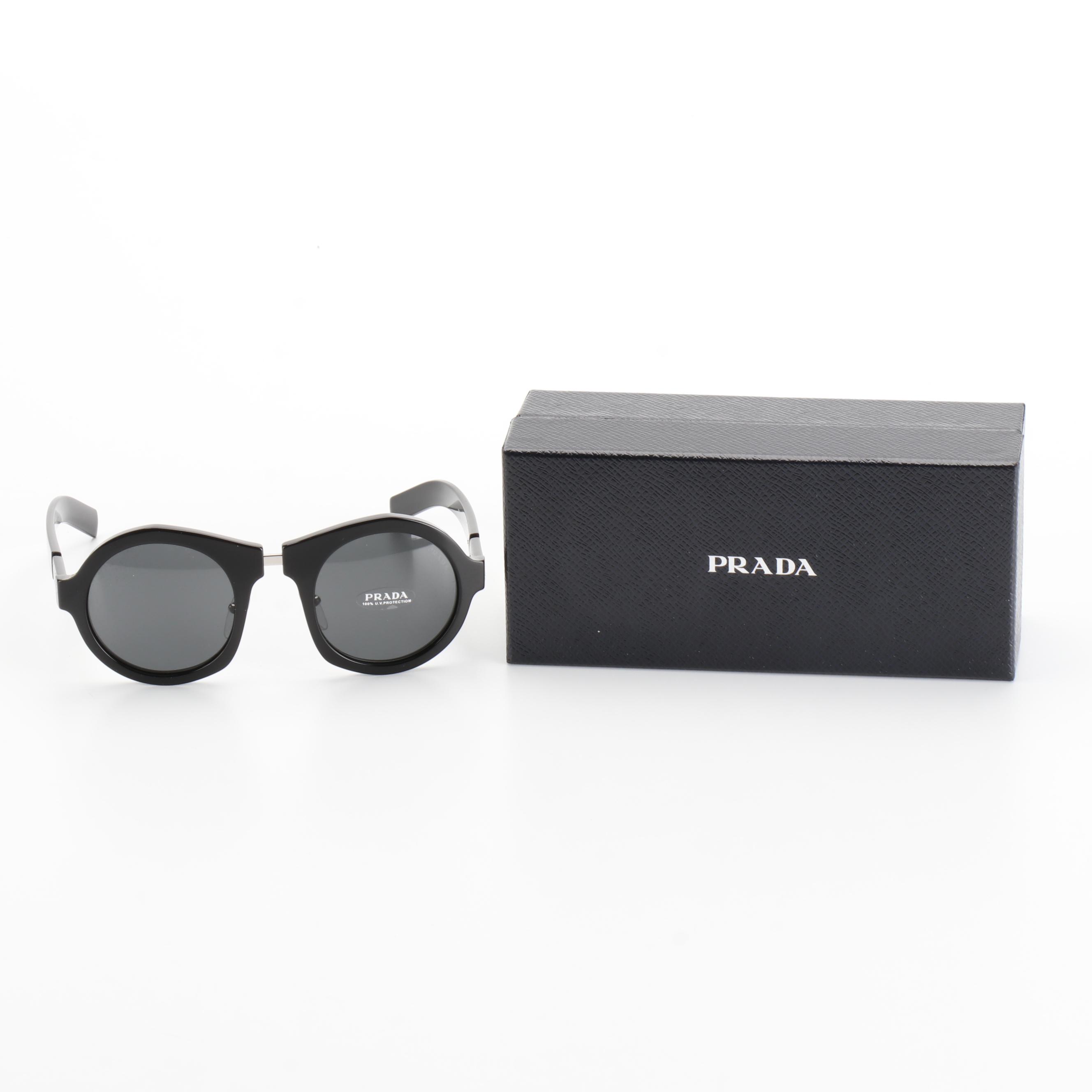 Prada SPR10X Black Round Sunglasses with Case and Box