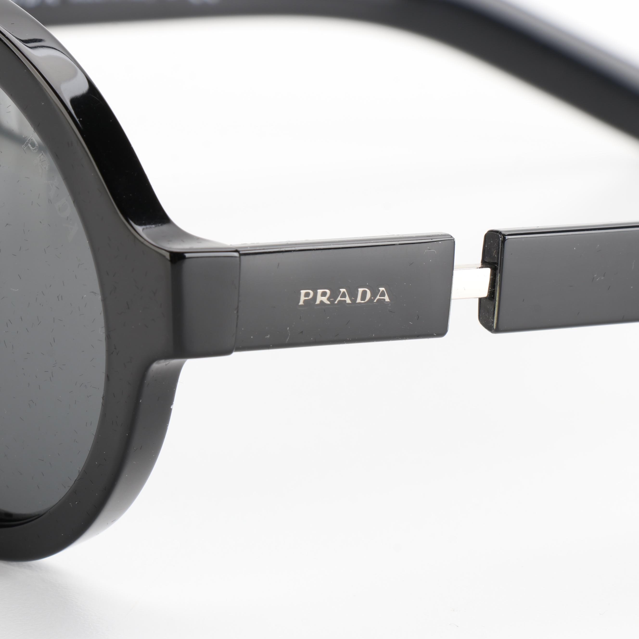 Prada SPR10X Black Round Sunglasses with Case and Box