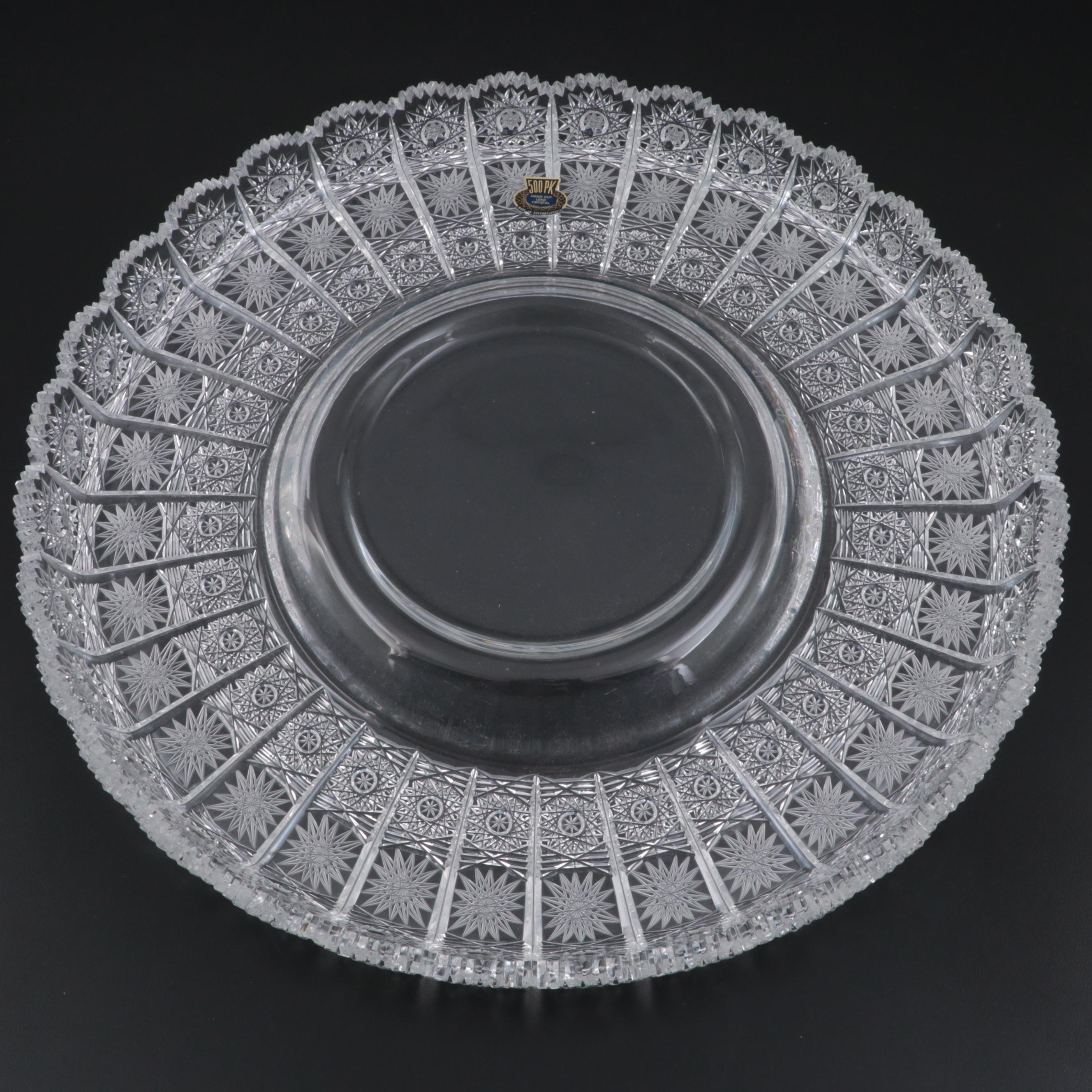 500 PK Cut Czech Crystal Punch Cups and Tray with Lausitzer Lidded Punch Bowl