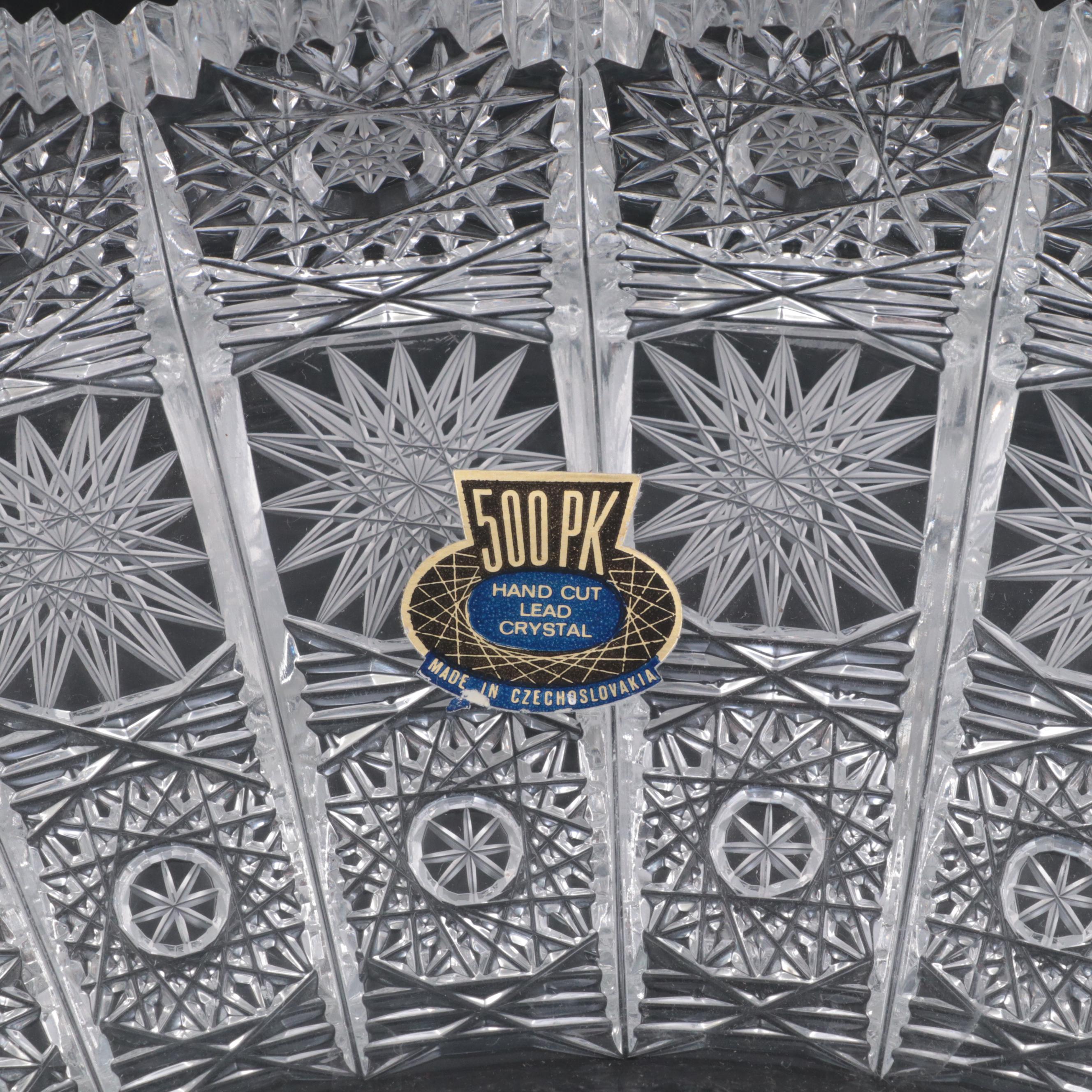 500 PK Cut Czech Crystal Punch Cups and Tray with Lausitzer Lidded Punch Bowl