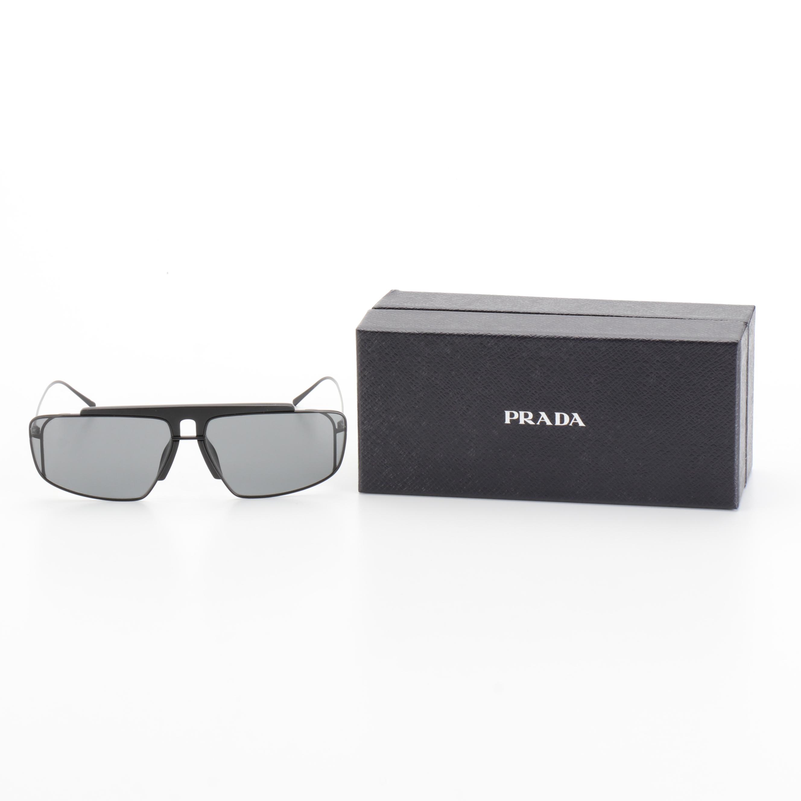 Prada SPR50V Black Metal Sunglasses with Case and Box