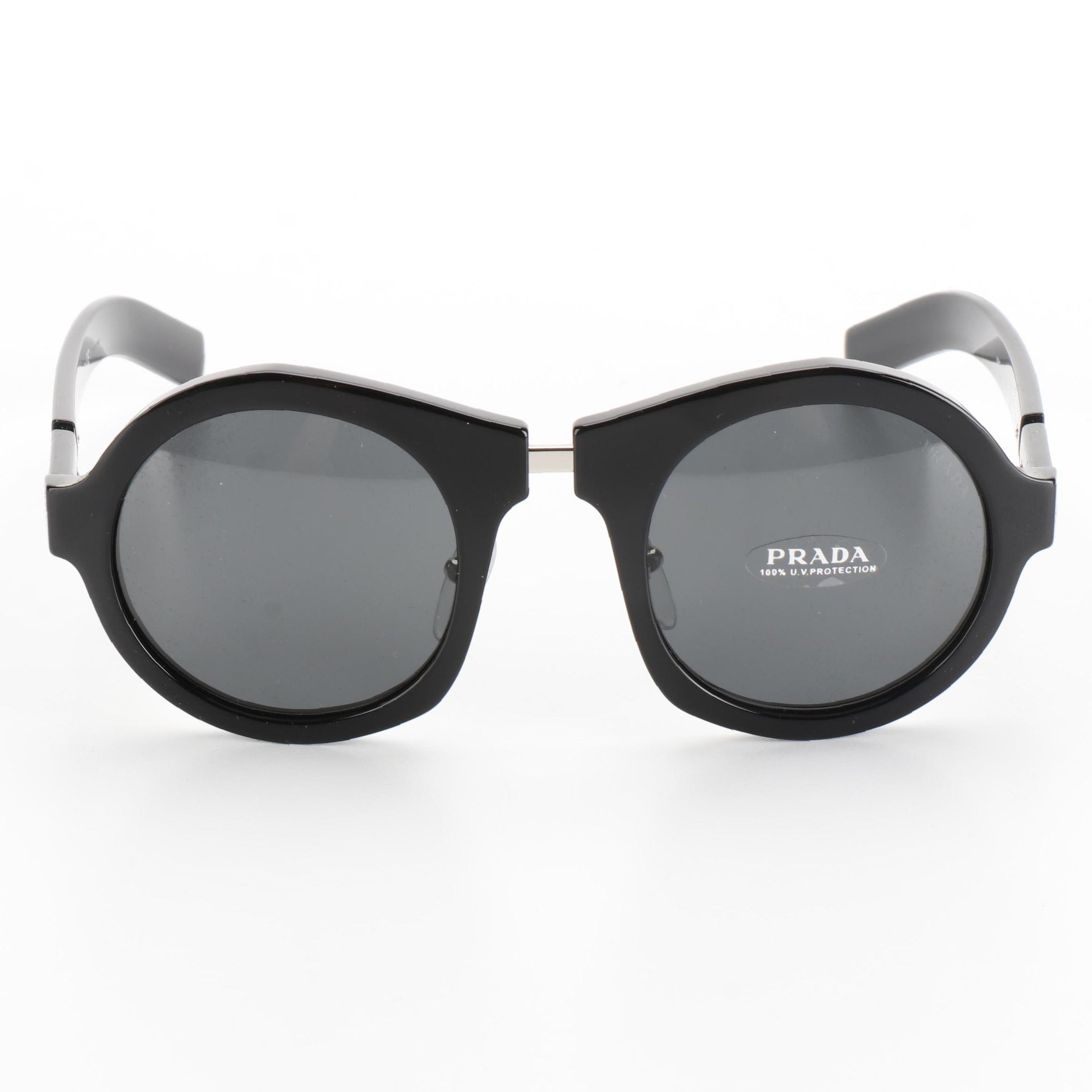 Prada SPR10X Black Round Sunglasses with Case and Box