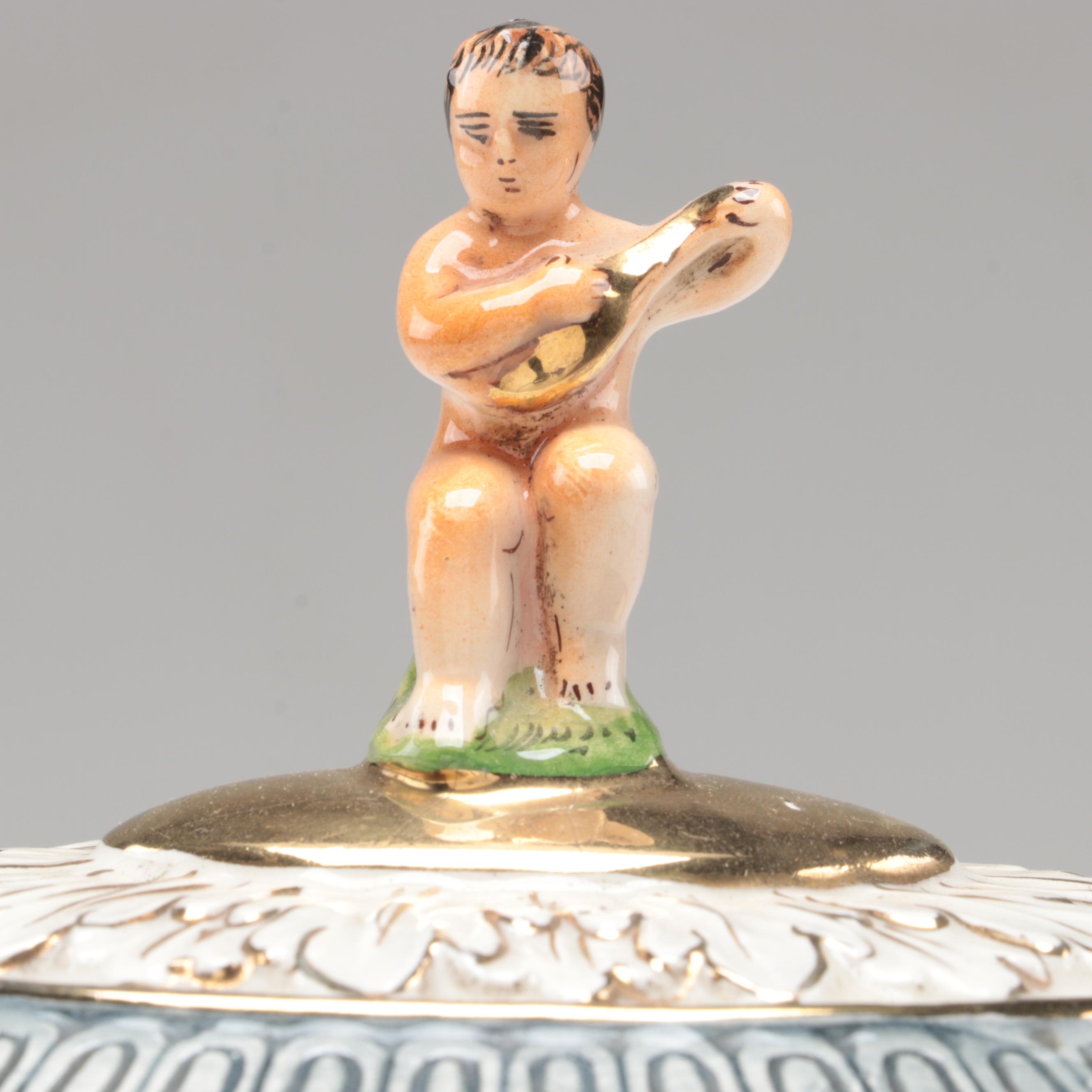 G.B. R. Capodimonte Porcelain Covered Footed Bowl, Mid to Late 20th Century